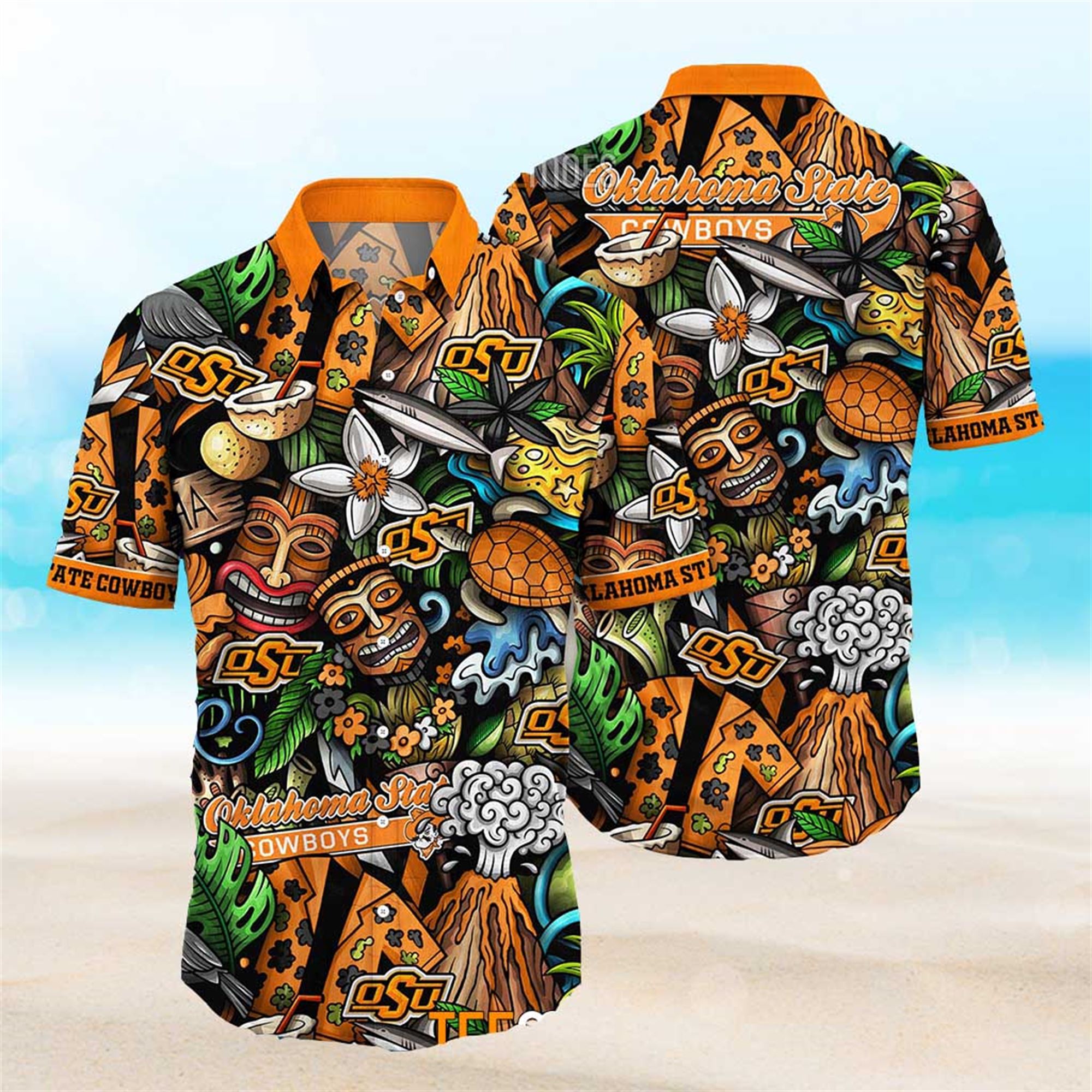 NEW Oklahoma State Cowboys Ncaa Mens Floral Button Up Hawaiian Shirt