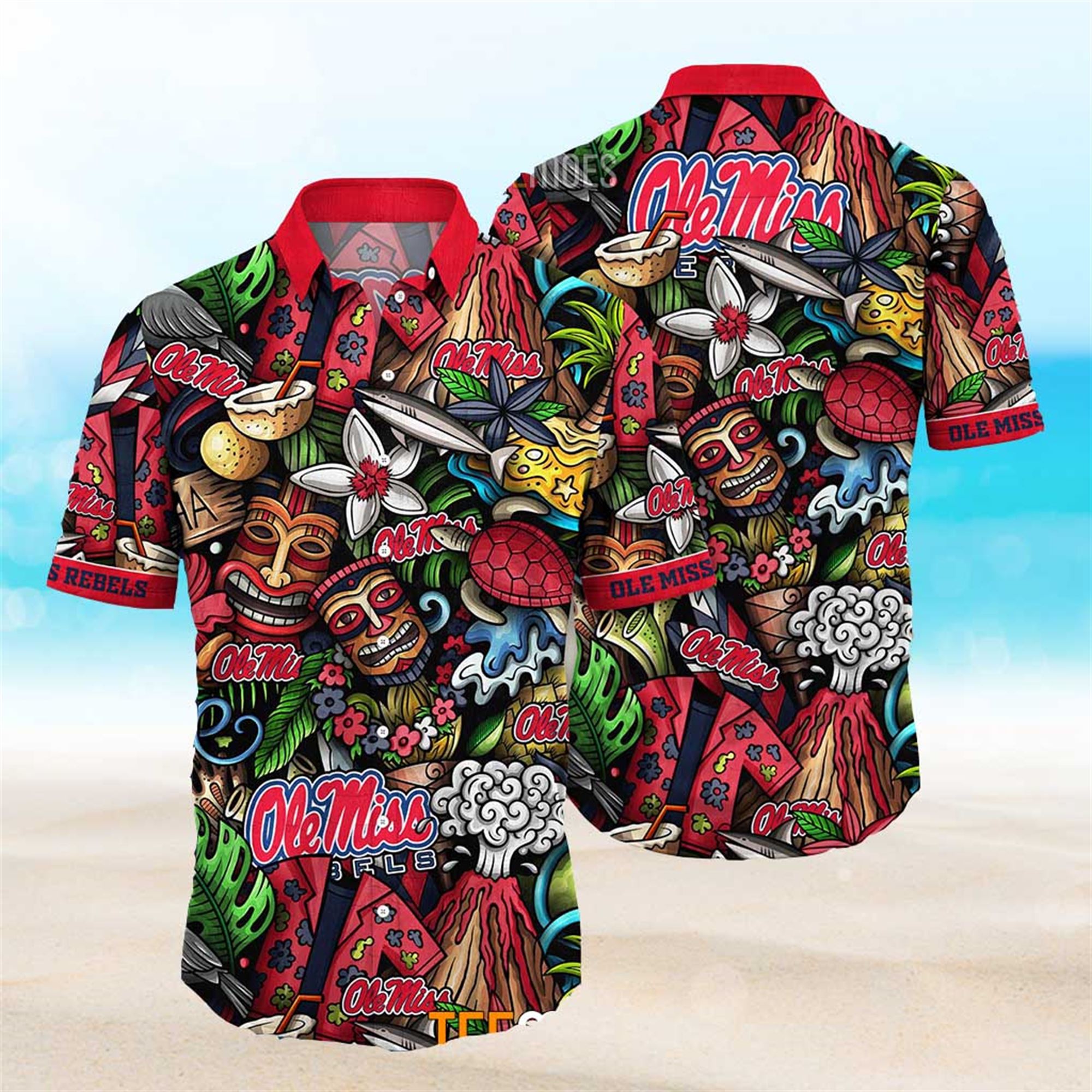 NEW Ole Miss Rebels Ncaa Mens Floral Button Up Hawaiian Shirt