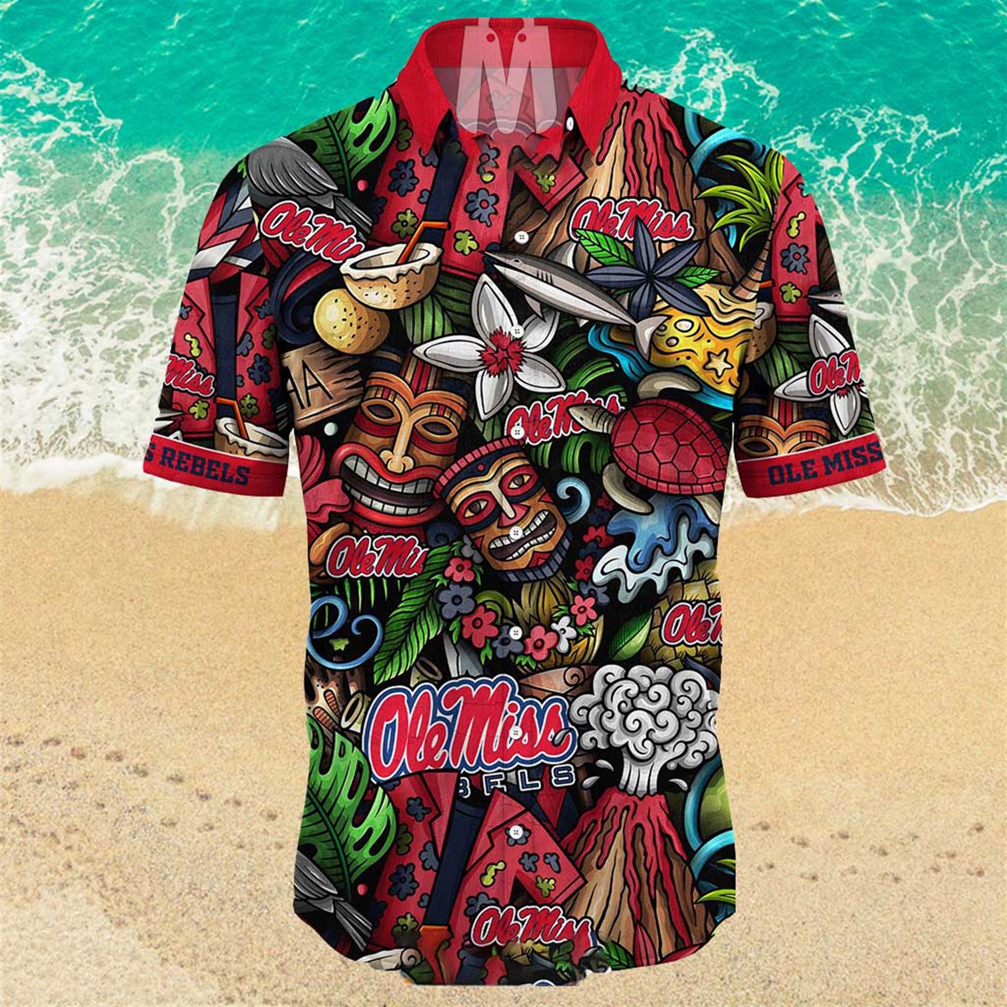 NEW Ole Miss Rebels Ncaa Mens Floral Button Up Hawaiian Shirt