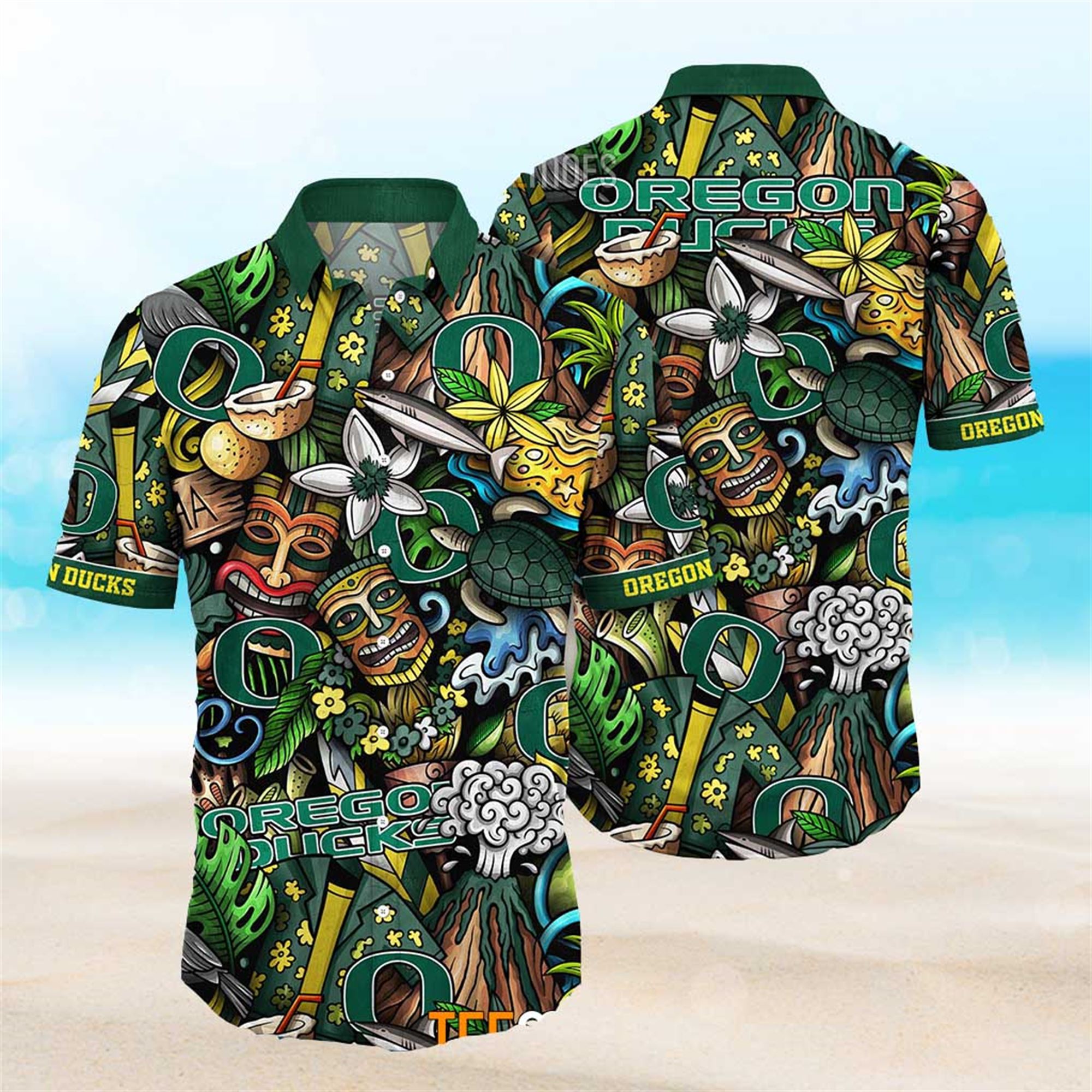 NEW Oregon Ducks Ncaa Mens Floral Button Up Hawaiian Shirt