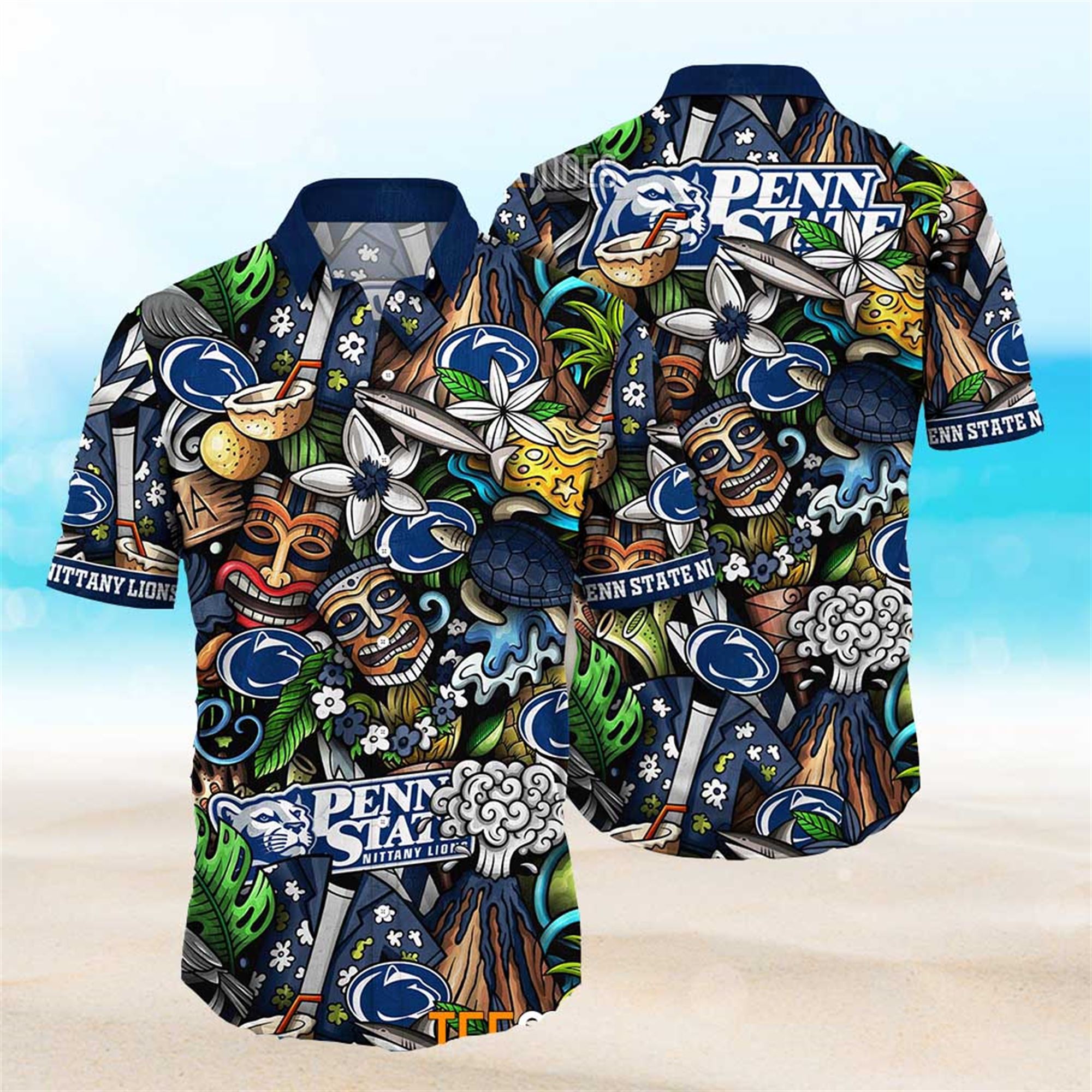 NEW Penn State Nittany Lions Ncaa Mens Floral Button Up Hawaiian Shirt