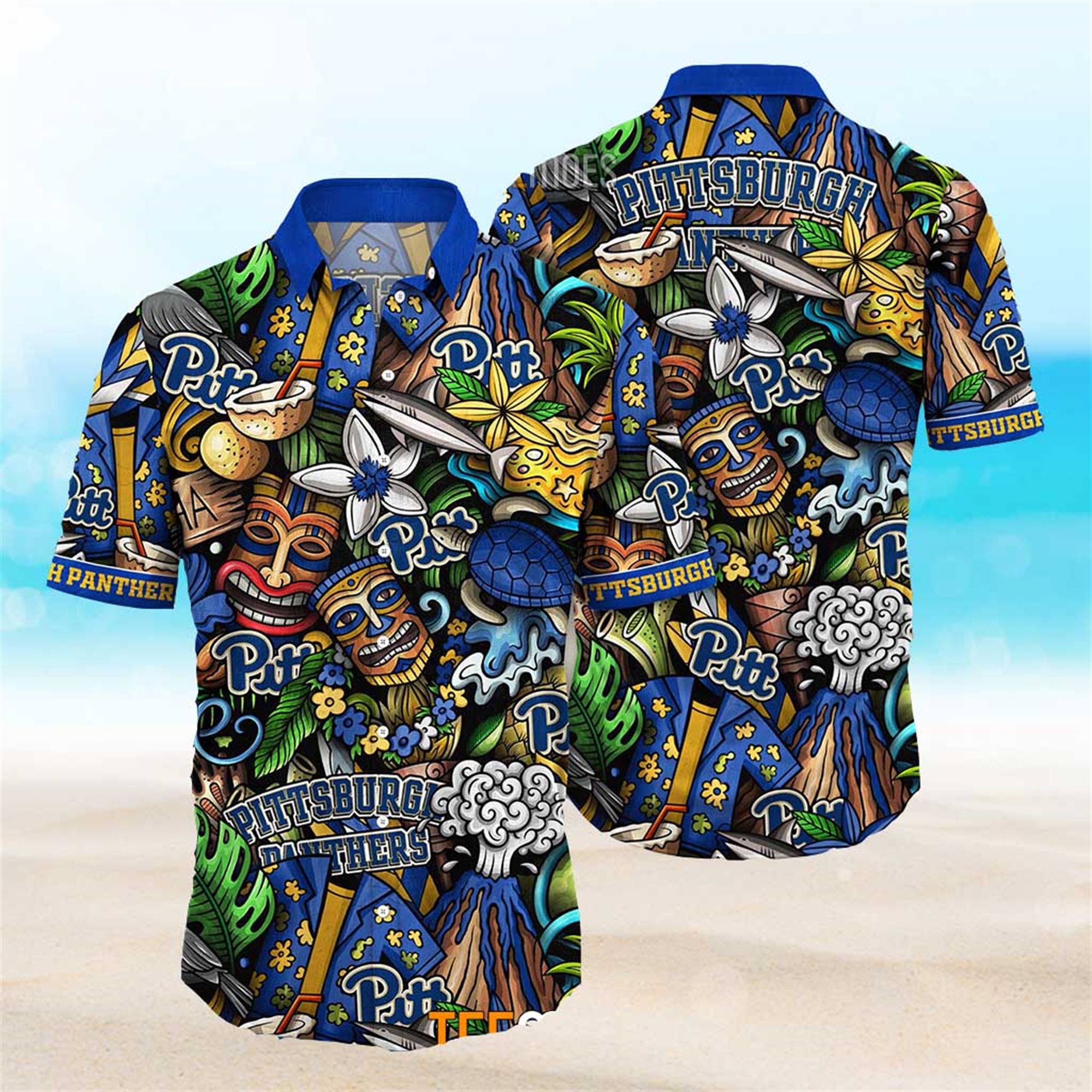 NEW Pittsburgh Panthers Ncaa Mens Floral Button Up Hawaiian Shirt