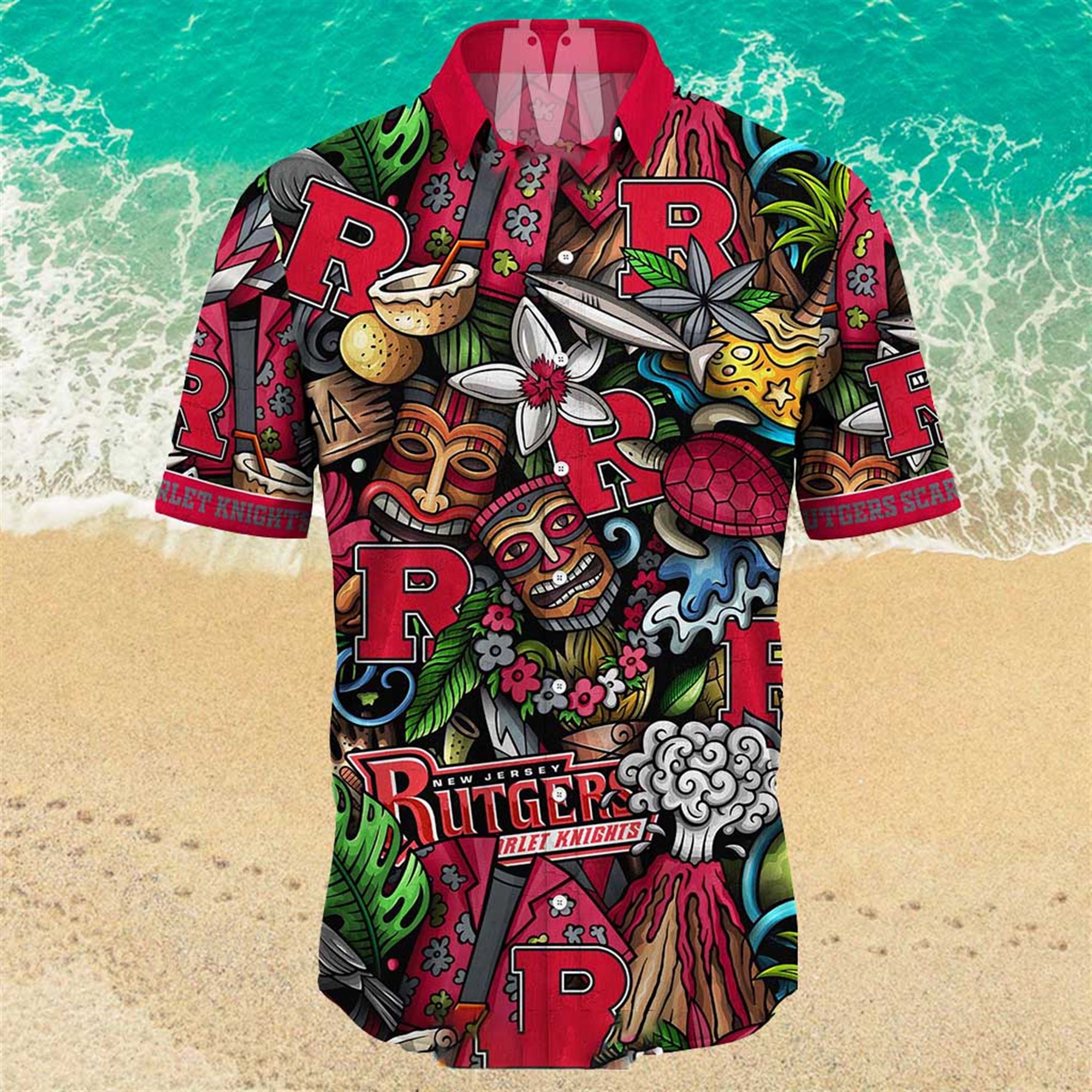 NEW Rutgers Scarlet Knights Ncaa Mens Floral Button Up Hawaiian Shirt