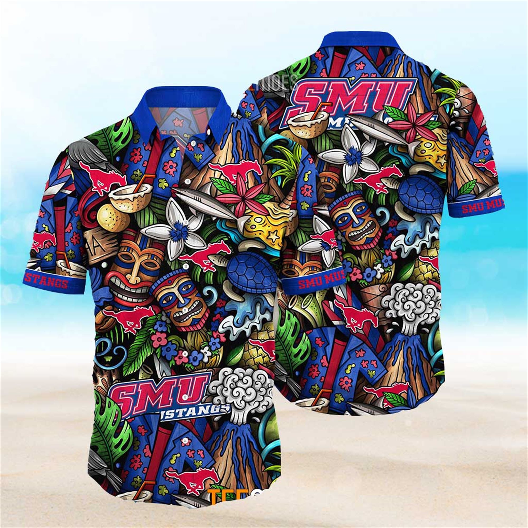 NEW Smu Mustangs Ncaa Mens Floral Button Up Hawaiian Shirt