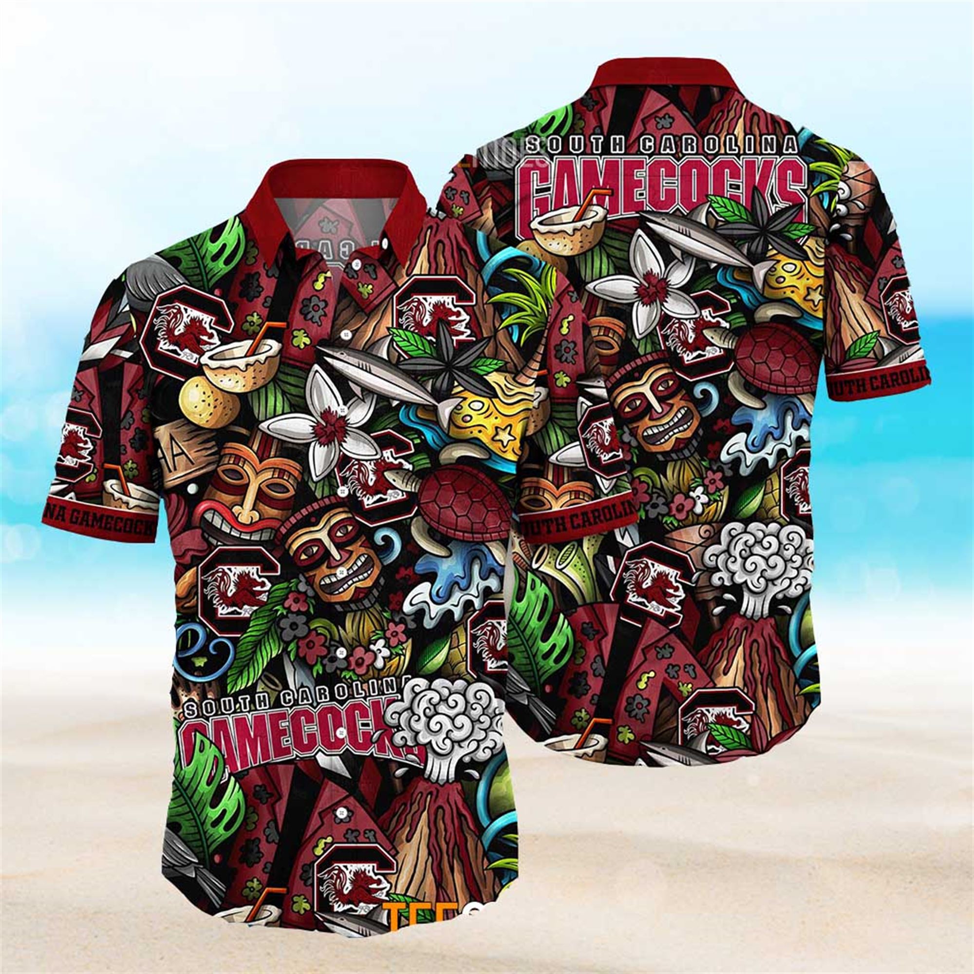 NEW South Carolina Gamecocks Ncaa Mens Floral Button Up Hawaiian Shirt