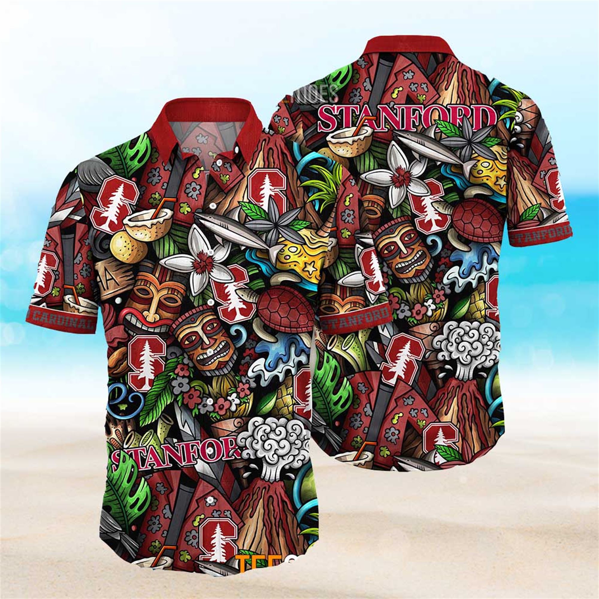 NEW Stanford Cardinal Ncaa Mens Floral Button Up Hawaiian Shirt
