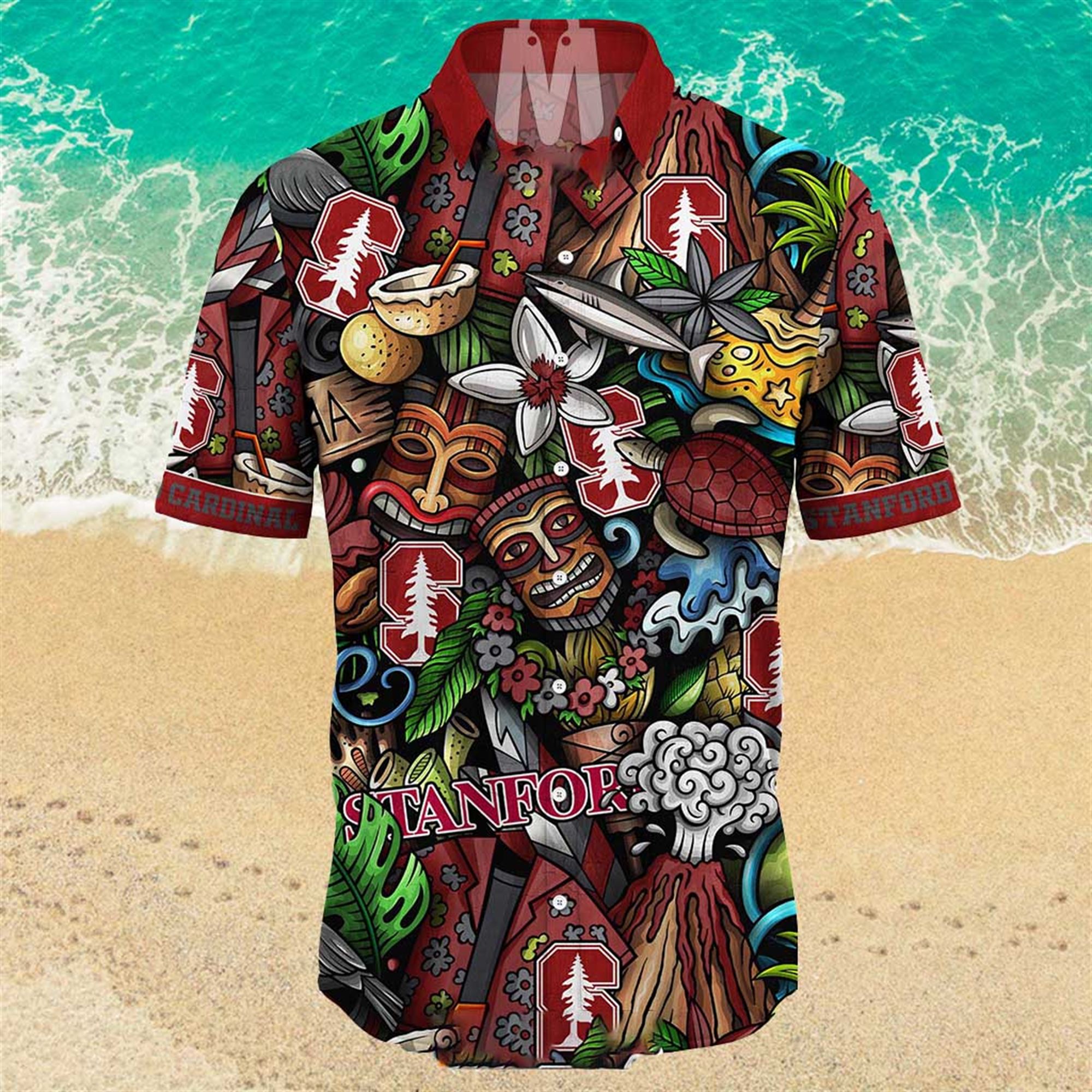 NEW Stanford Cardinal Ncaa Mens Floral Button Up Hawaiian Shirt