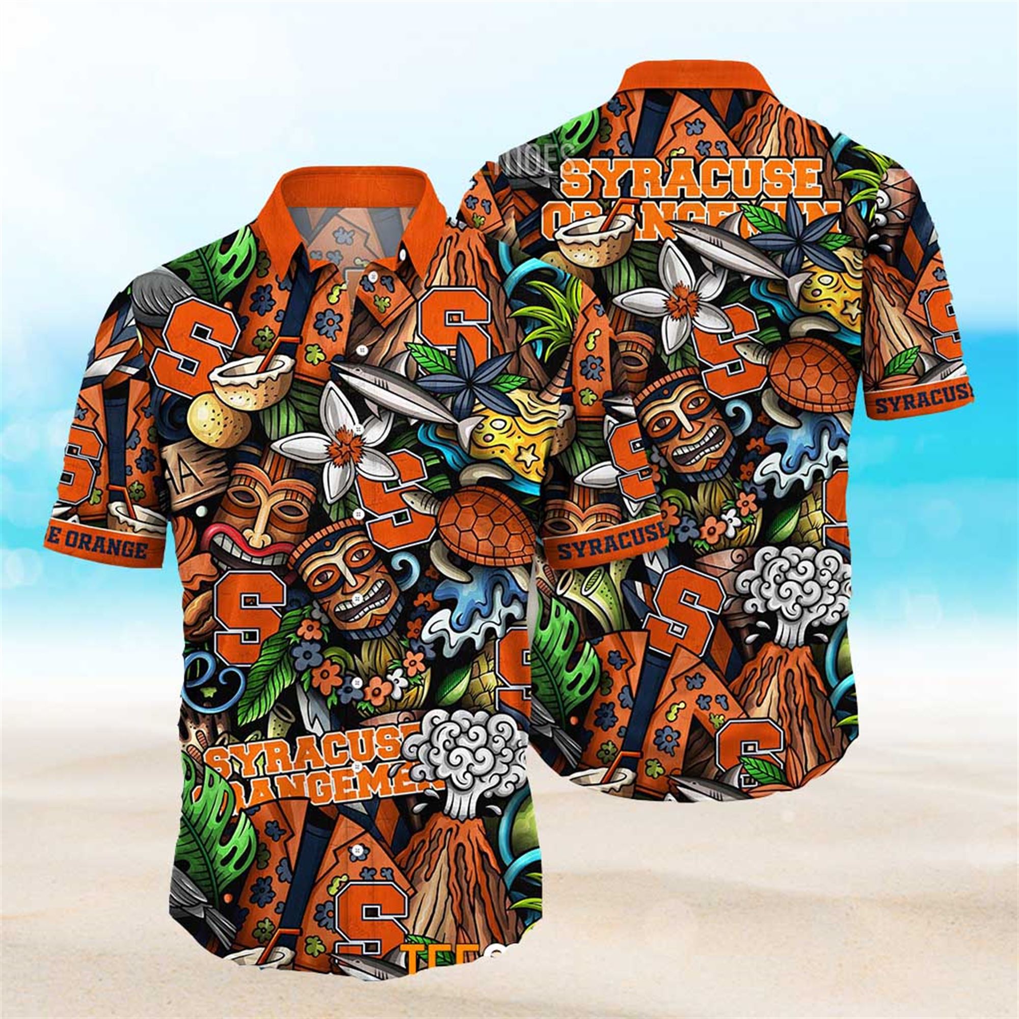 NEW Syracuse Orange Ncaa Mens Floral Button Up Hawaiian Shirt