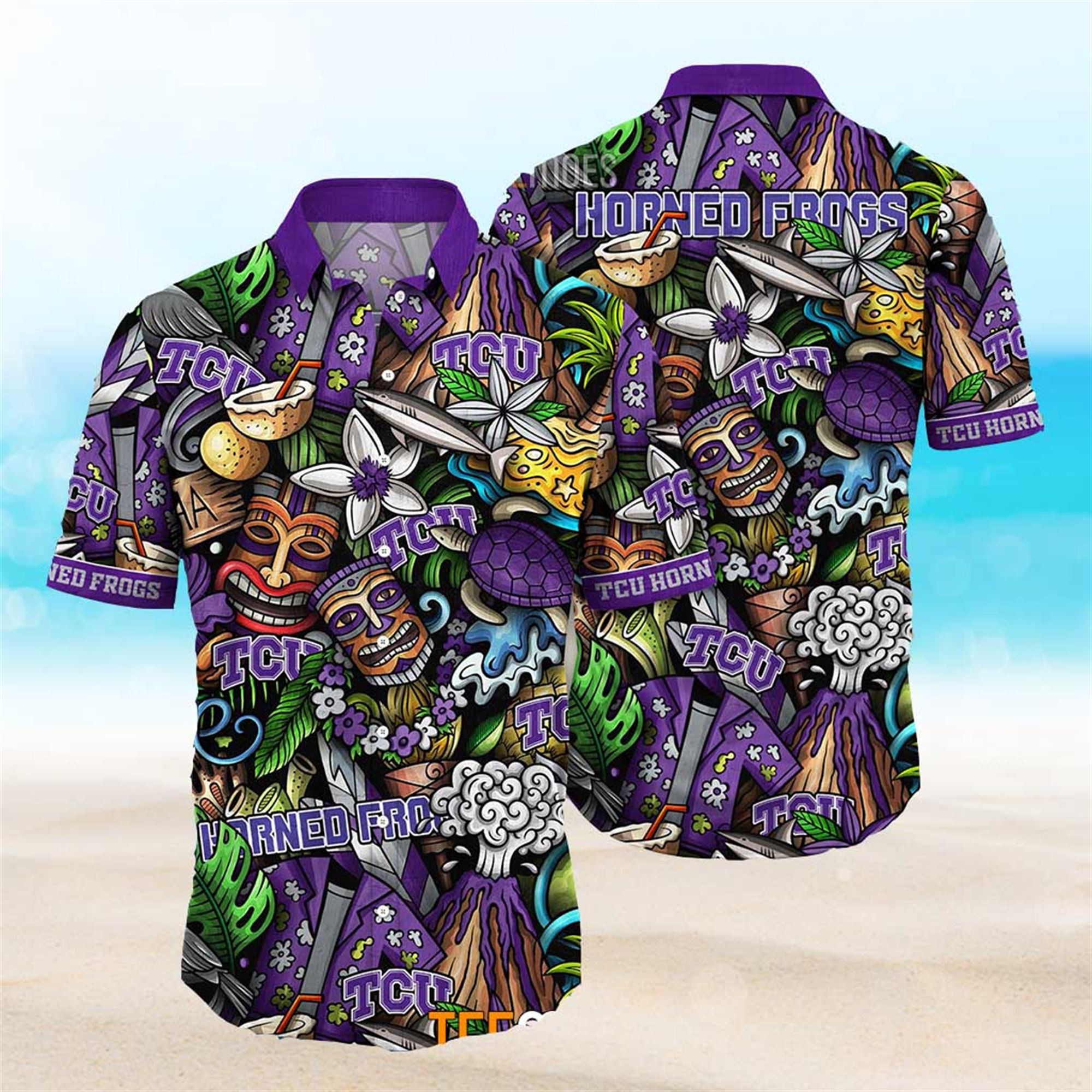 NEW Tcu Horned Frogs Ncaa Mens Floral Button Up Hawaiian Shirt