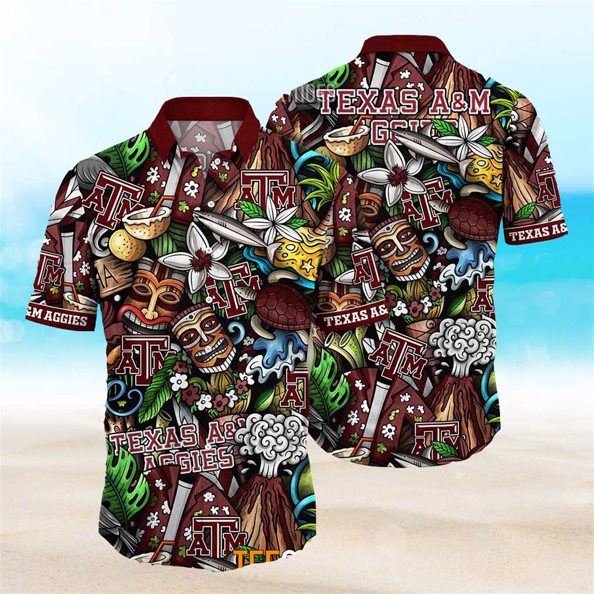 NEW Texas Aggies Ncaa Mens Floral Button Up Hawaiian Shirt