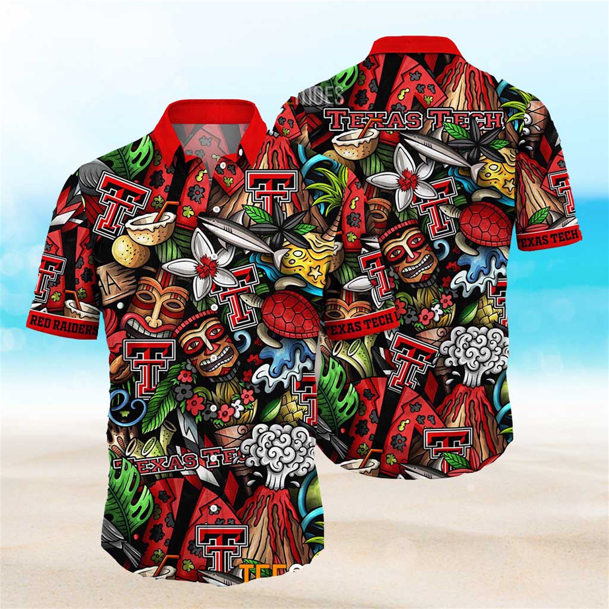 NEW Texas Tech Red Raiders Ncaa Mens Floral Button Up Hawaiian Shirt