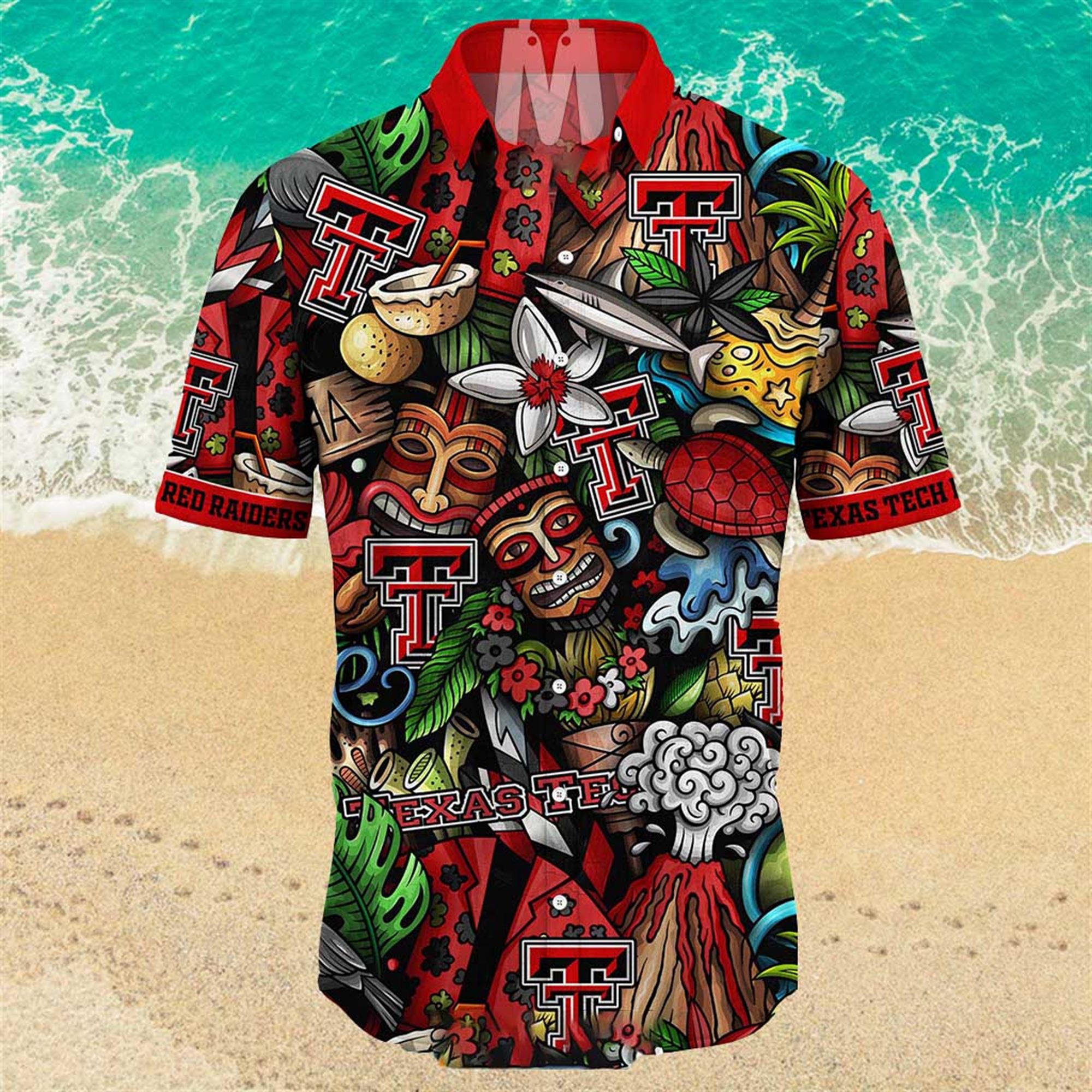 NEW Texas Tech Red Raiders Ncaa Mens Floral Button Up Hawaiian Shirt
