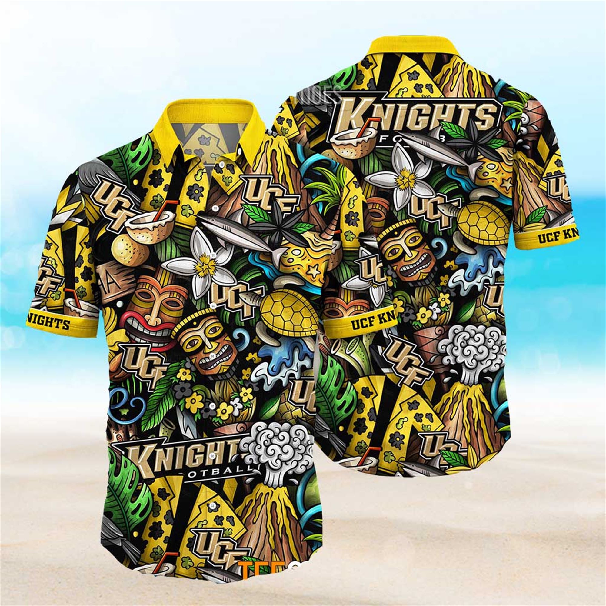 NEW Ucf Knights Ncaa Mens Floral Button Up Hawaiian Shirt