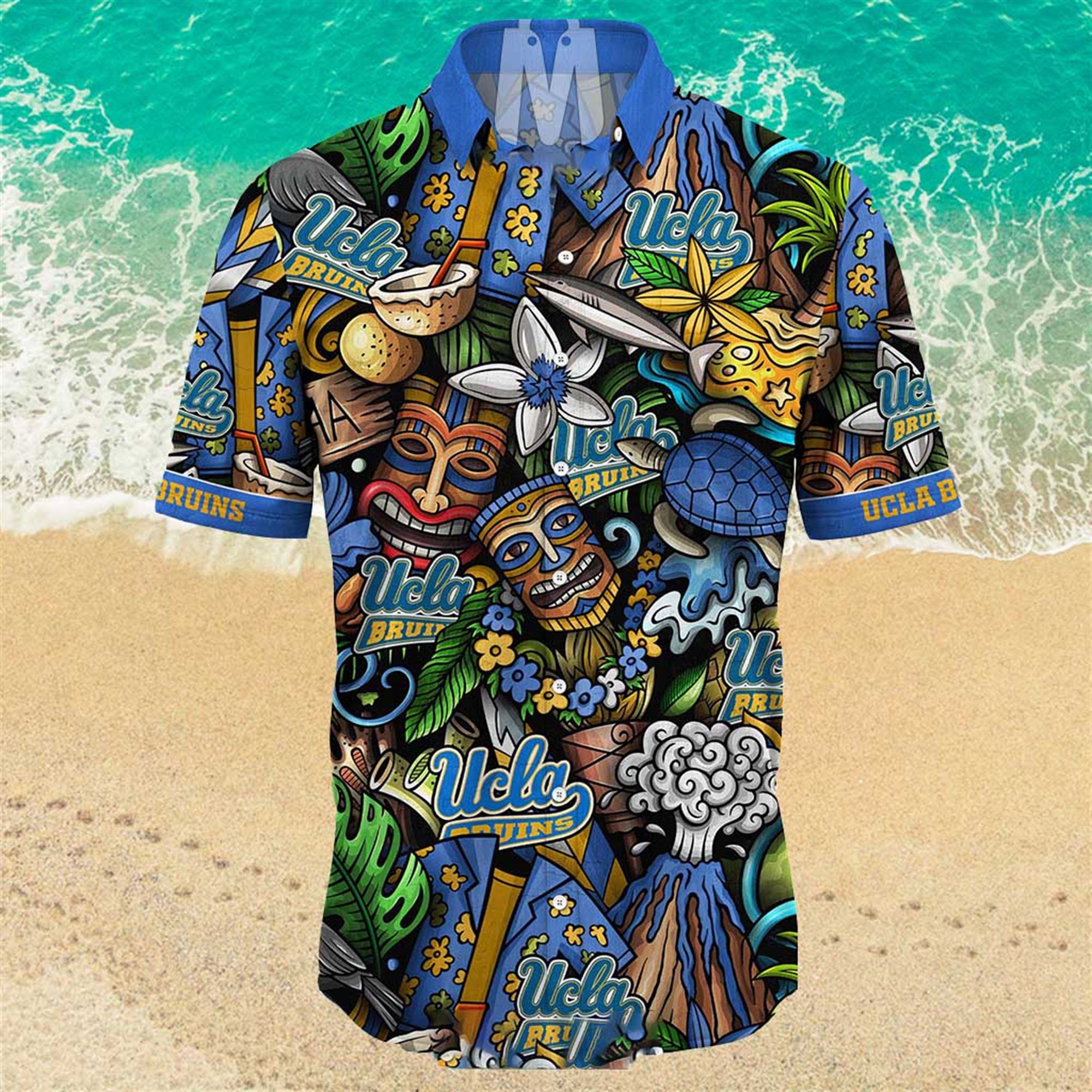 NEW Ucla Bruins Ncaa Mens Floral Button Up Hawaiian Shirt