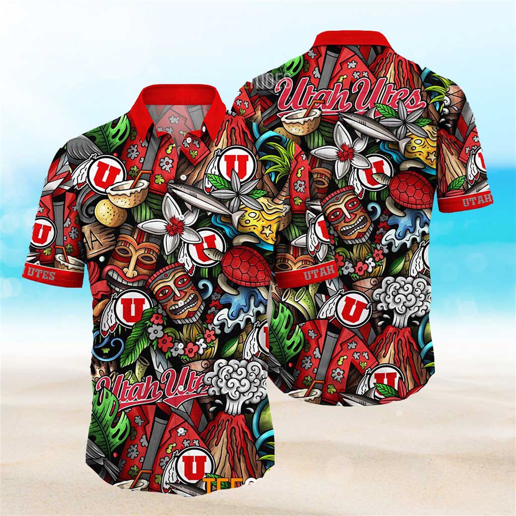 NEW Utah Utes Ncaa Mens Floral Button Up Hawaiian Shirt