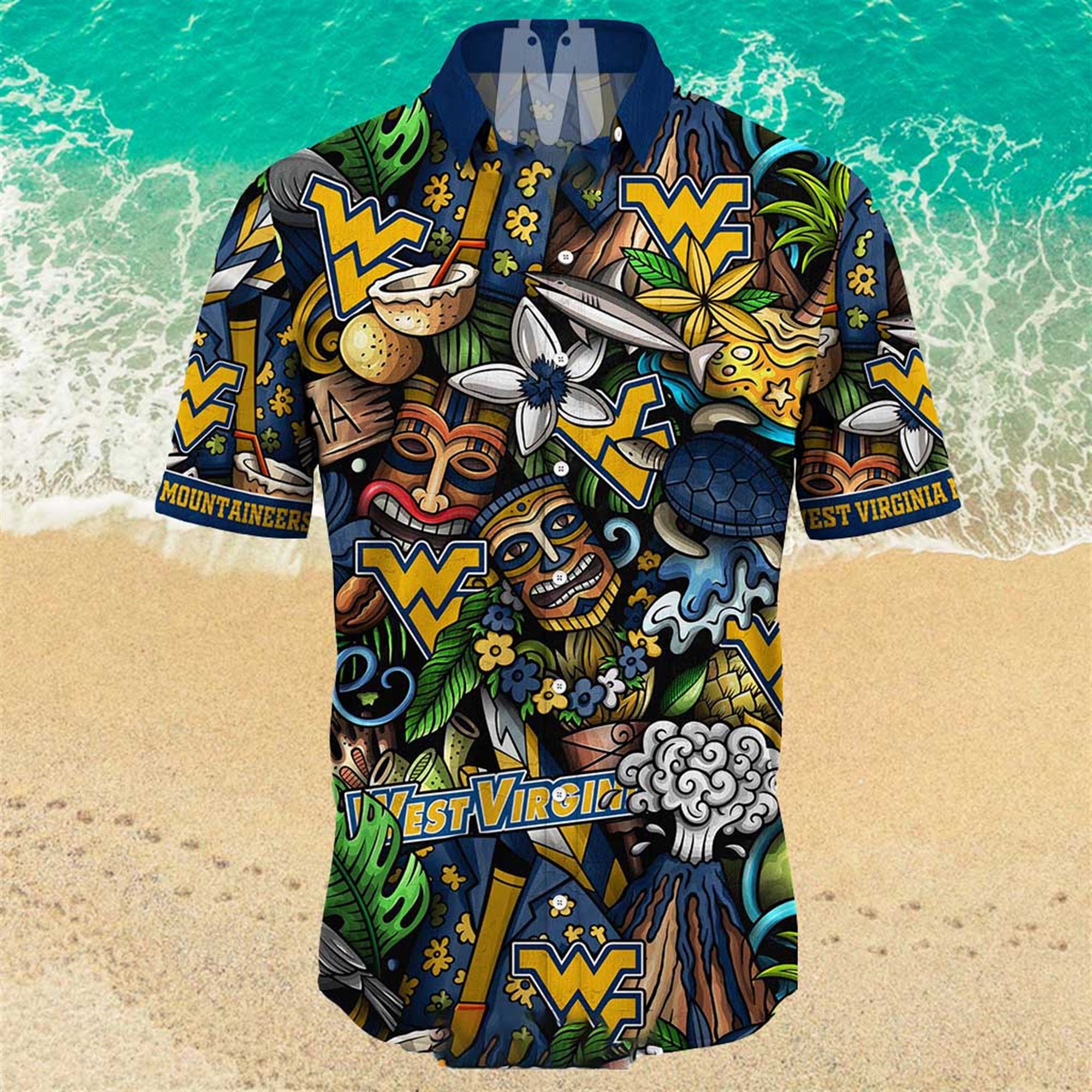 NEW West Virginia Mountaineers Ncaa Mens Floral Button Up Hawaiian Shirt