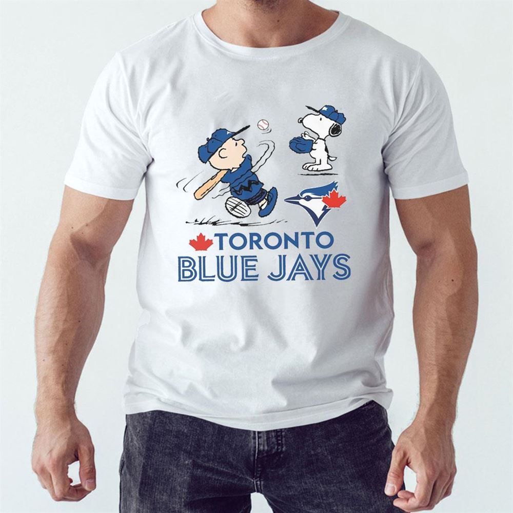 Peanuts Charlie Brown And Snoopy Playing Baseball Toronto Blue Jays Shirt