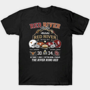 Allstate 2023 Red River Rivalry Oklahoma Sooners The River Runs Red 34 October 7 Shirt
