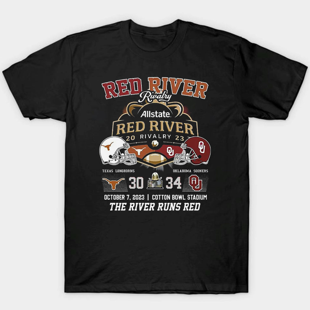 Allstate 2023 Red River Rivalry Oklahoma Sooners The River Runs Red 34 October 7 Shirt Allstate 2023 Red River Rivalry Oklahoma Sooners The River Runs Red 34 October 7 Shirt
