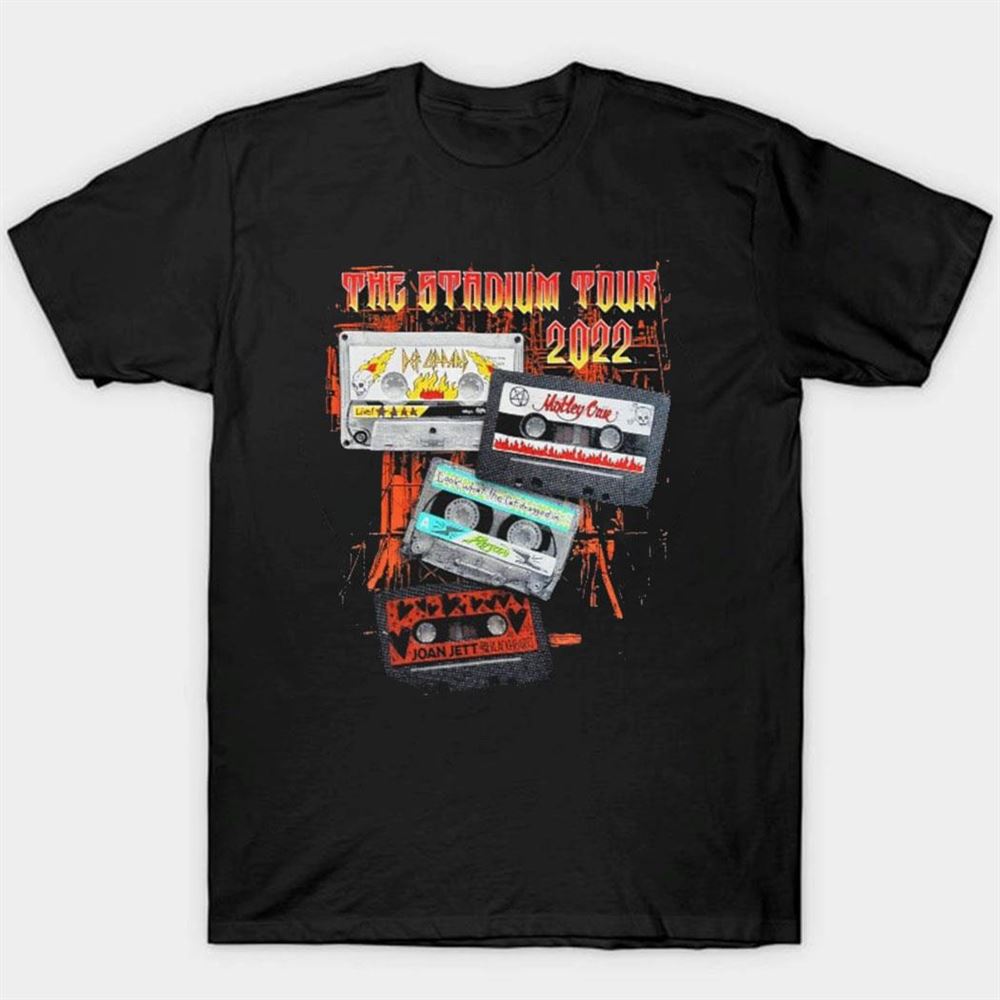 Motley Crue Def Leppard Poison Joan Jett And The Blackhearts Cassette Stadium Tour Shirt Ladies Tee