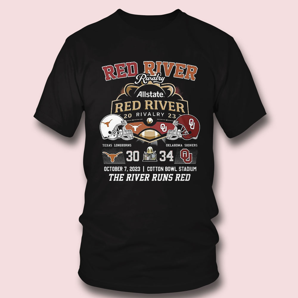 Allstate 2023 Red River Rivalry Oklahoma Sooners The River Runs Red 34 October 7 Shirt Allstate 2023 Red River Rivalry Oklahoma Sooners The River Runs Red 34 October 7 Shirt
