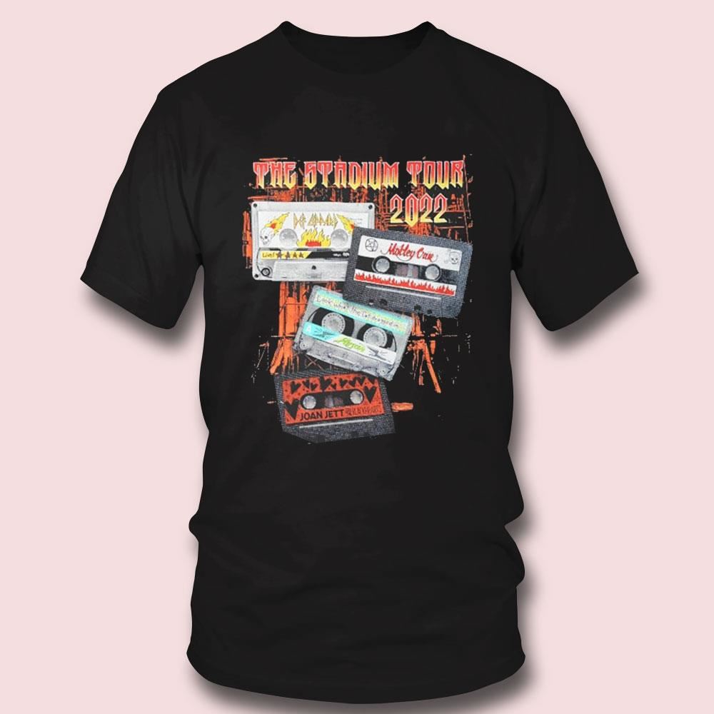 Motley Crue Def Leppard Poison Joan Jett And The Blackhearts Cassette Stadium Tour Shirt Ladies Tee