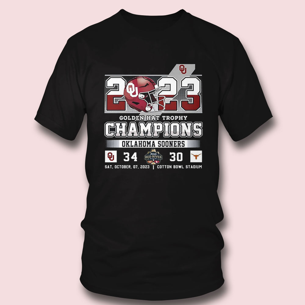 Oklahoma Sooners 34 Texas Longhorns 30 Golden Hat Trophy Champions 2023 October Bowl Stadium Shirt