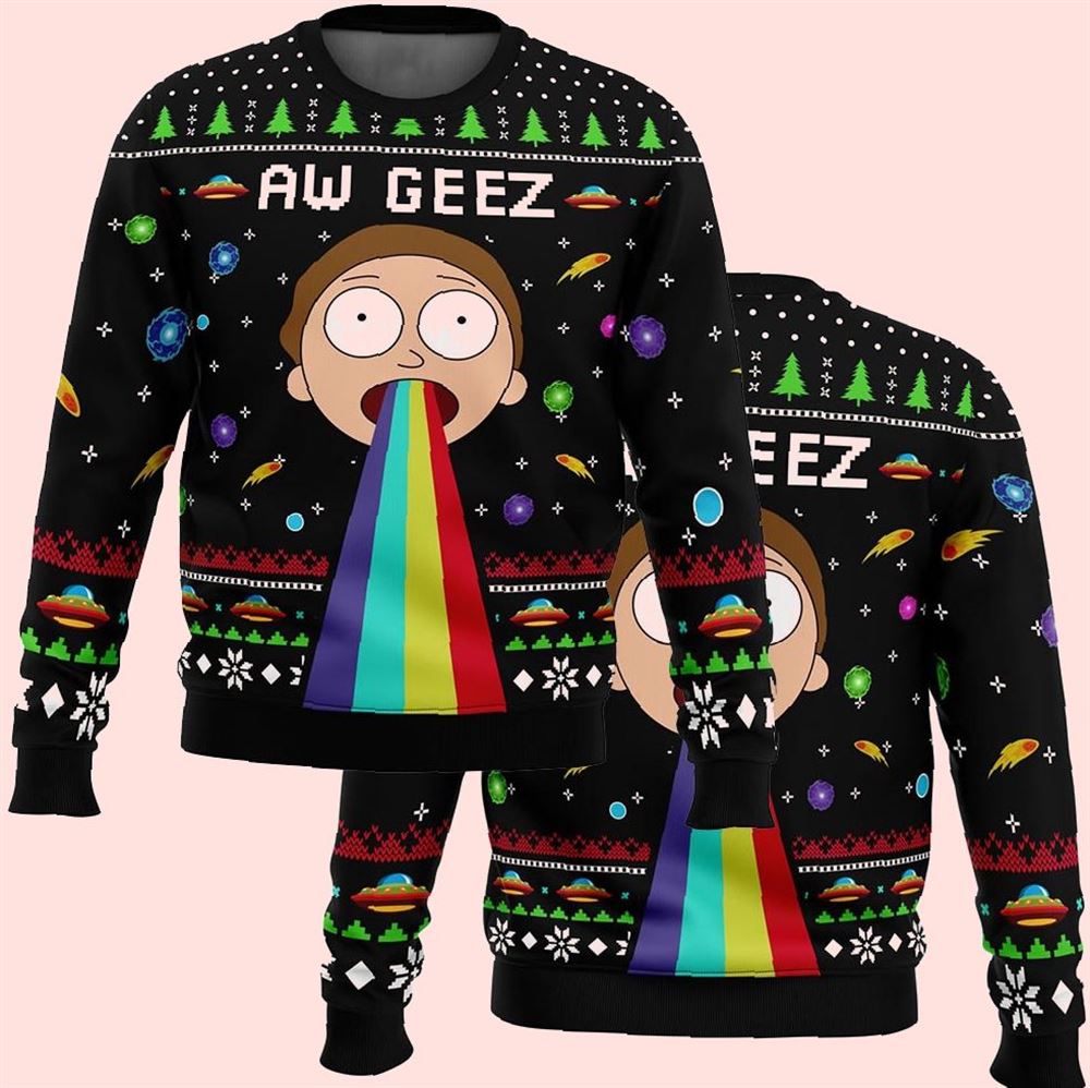 Aw Geez Rick And Morty Christmas Ugly Sweater