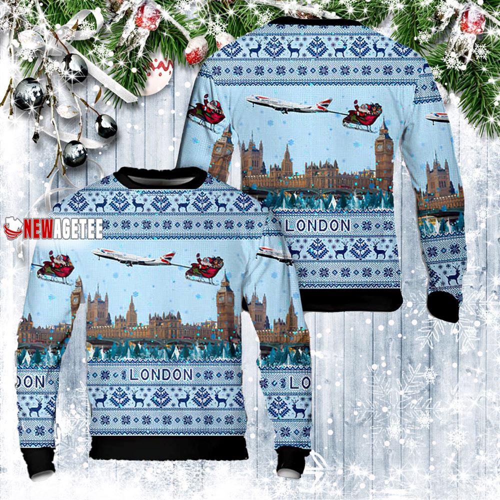 British Airways 747 Over London Christmas Ugly Sweater