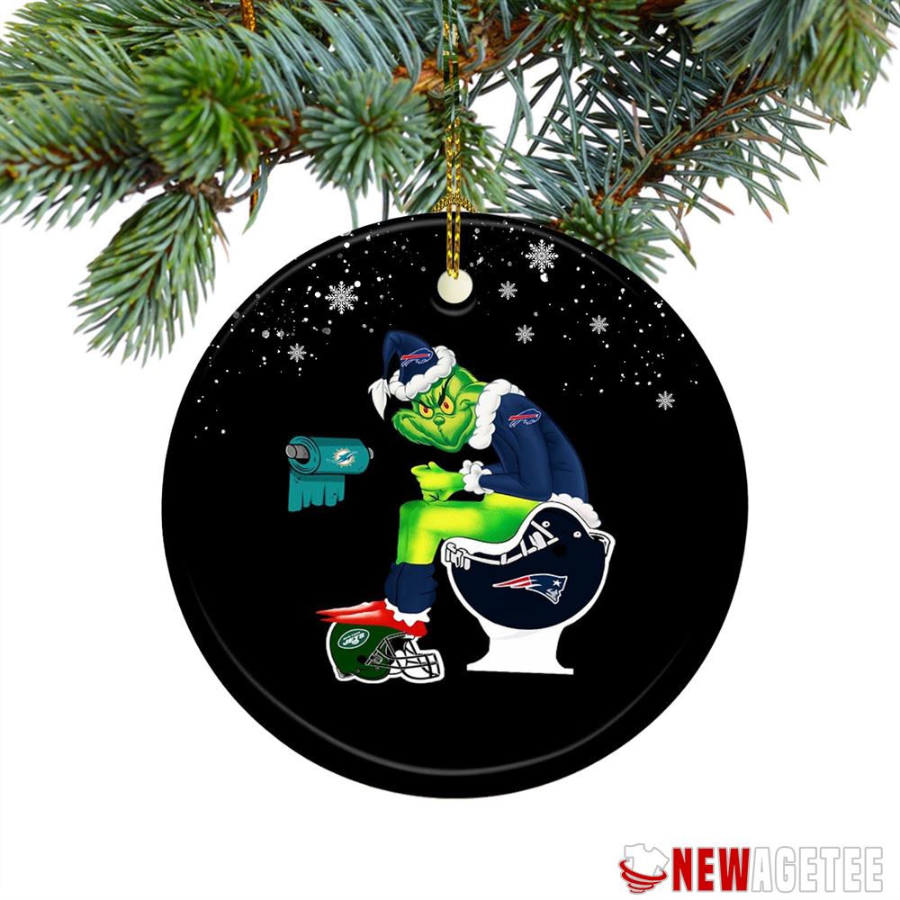 Buffalo Bills Grinch Santa Claus Sitting New England Patriots Toilet Christmas Ornament