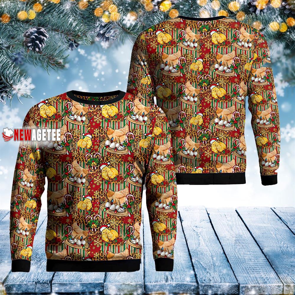 Christmas Chicken And Chicks Leopard Seamless Pattern Sweater