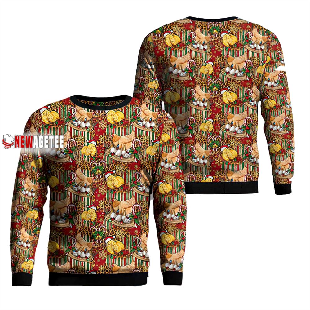 Christmas Chicken And Chicks Leopard Seamless Pattern Sweater