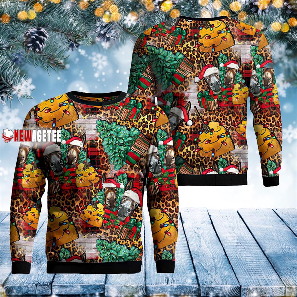 Christmas Donkeys And Hay With Christmas Tree Sweater