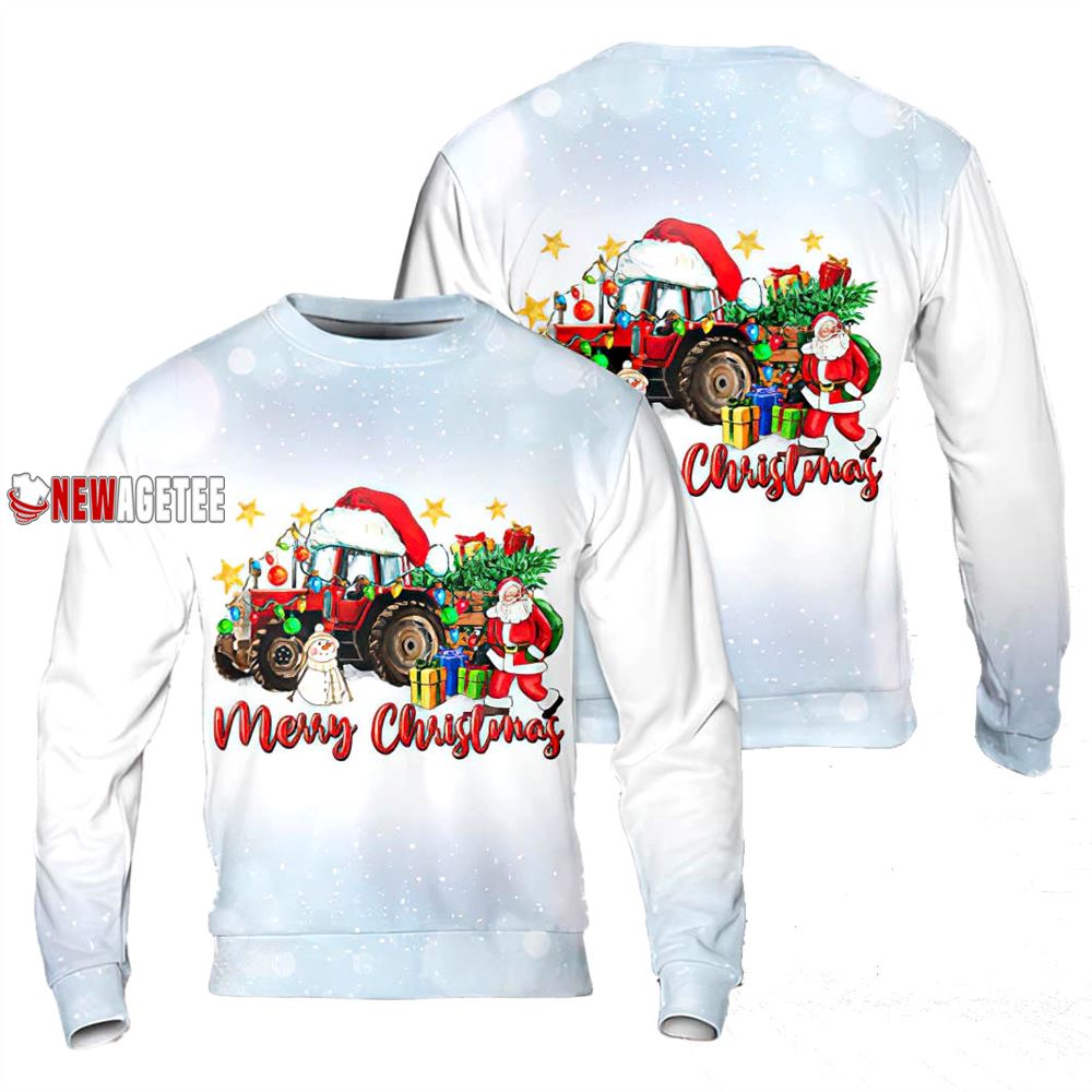 Christmas Tractor With Santa And Snowman Christmas Sweater