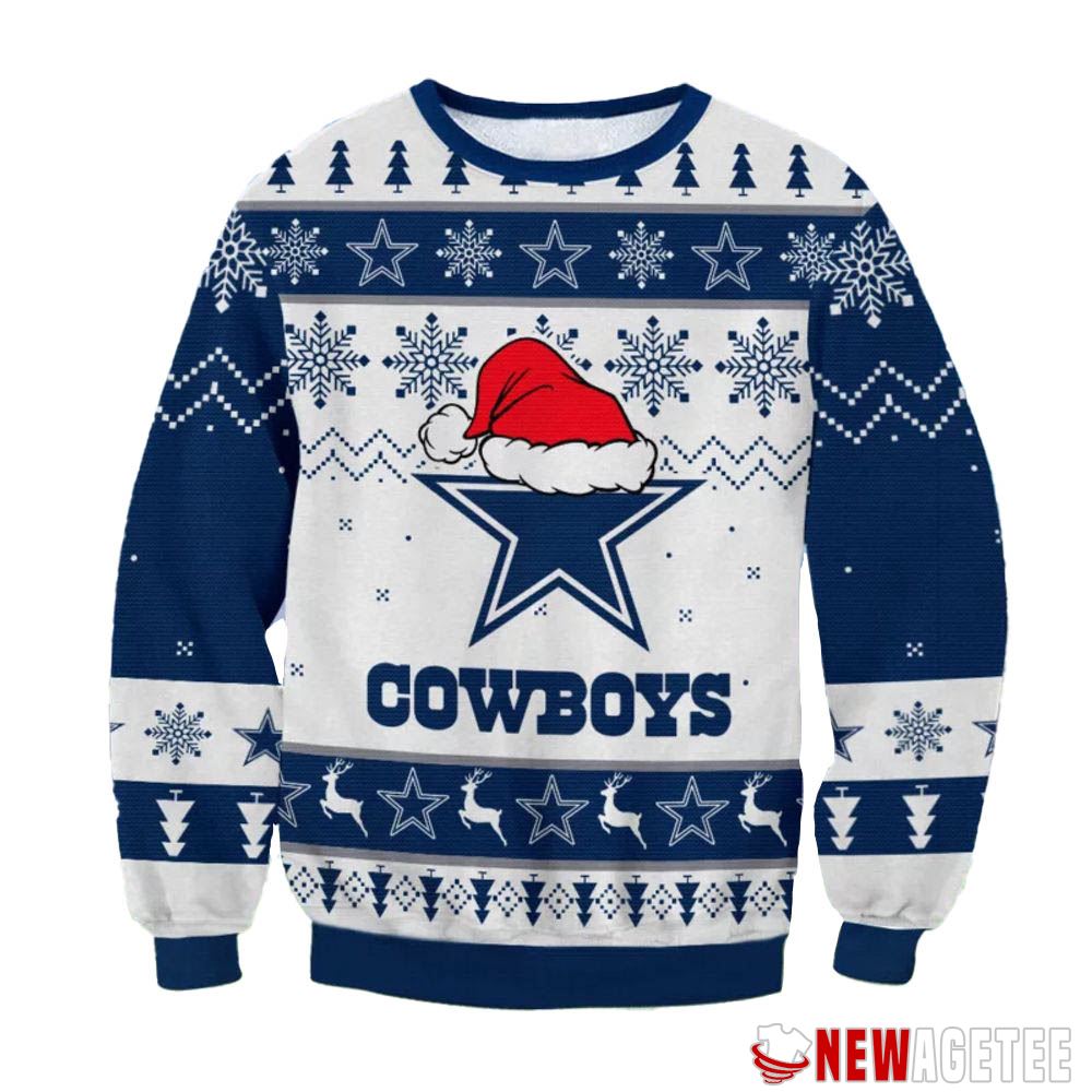 Dallas Cowboys Big Logo Santa Hat Nfl Ugly Christmas Sweater