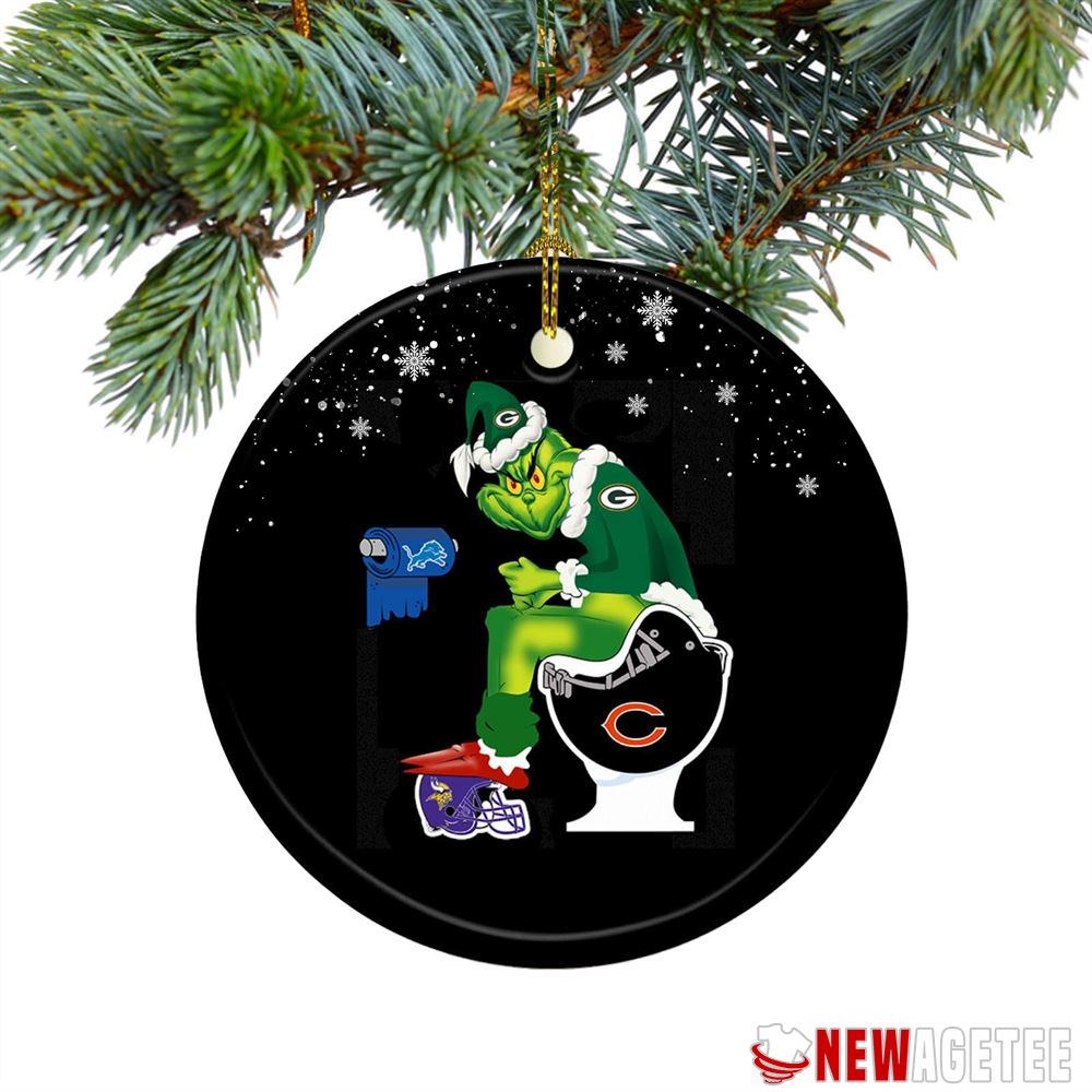 Grinch Santa Green Bay Packers Sitting On Toilet Chicago Bears Christmas Ornament