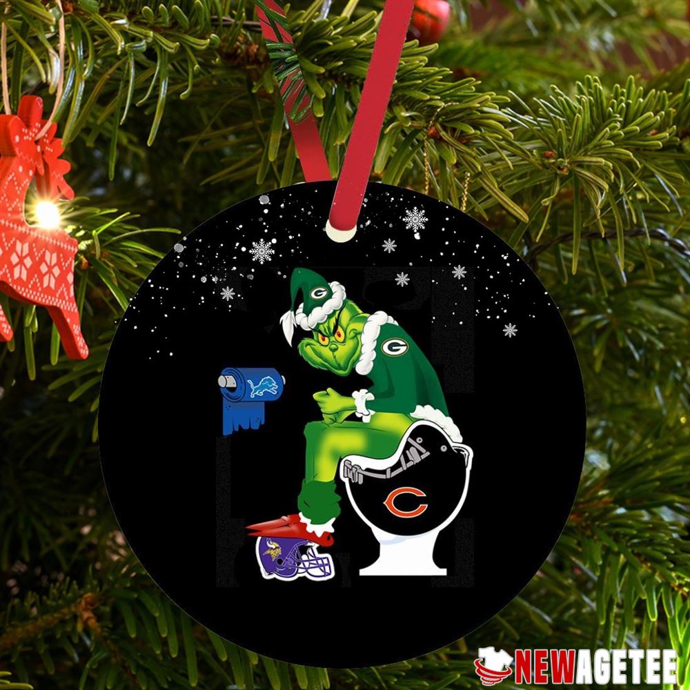 Grinch Santa Green Bay Packers Sitting On Toilet Chicago Bears Christmas Ornament