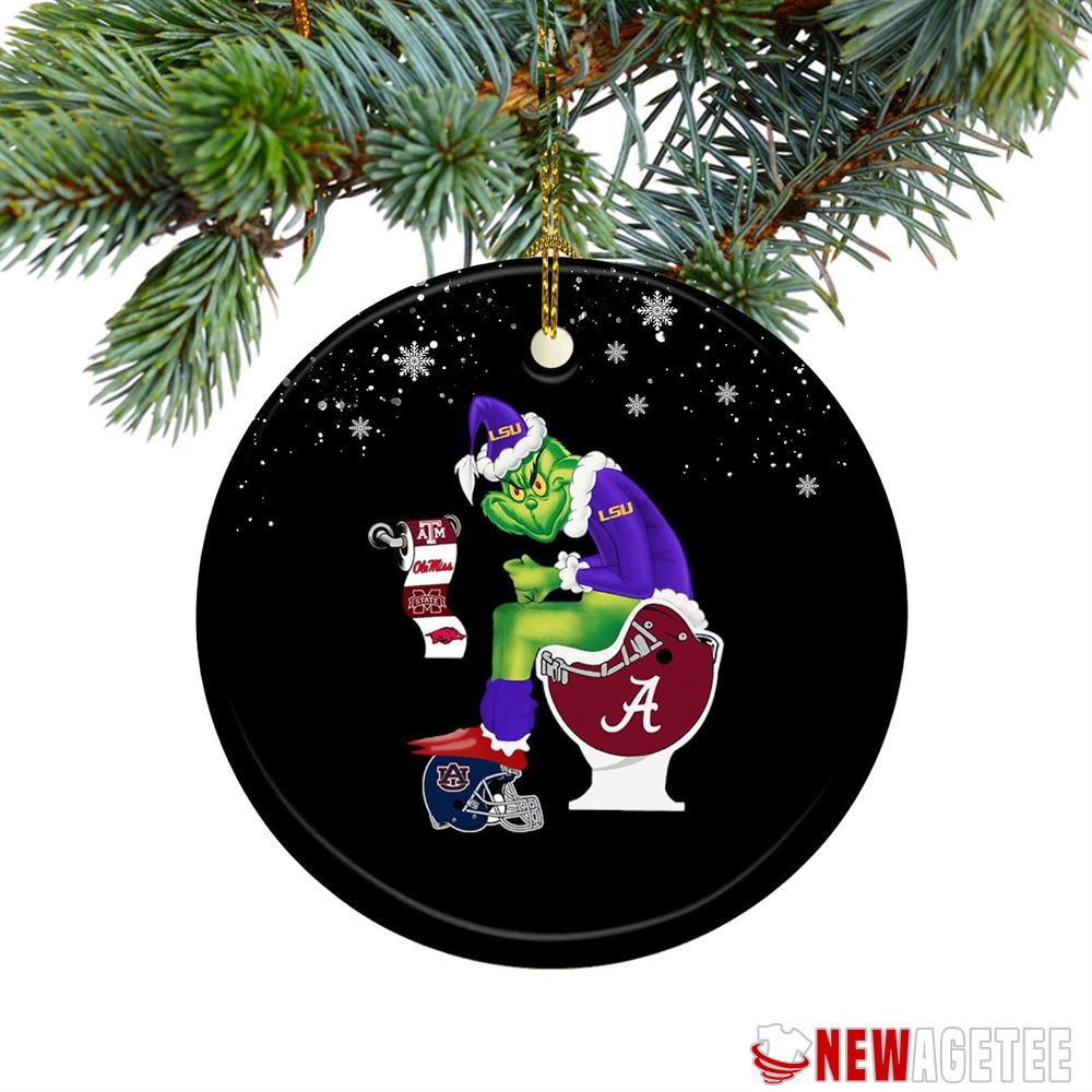 Grinch Santa Lsu Tigers Sitting Alabama Crimson Tide Toilet Christmas Ornament
