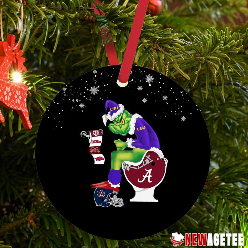 Grinch Santa Lsu Tigers Sitting Alabama Crimson Tide Toilet Christmas Ornament