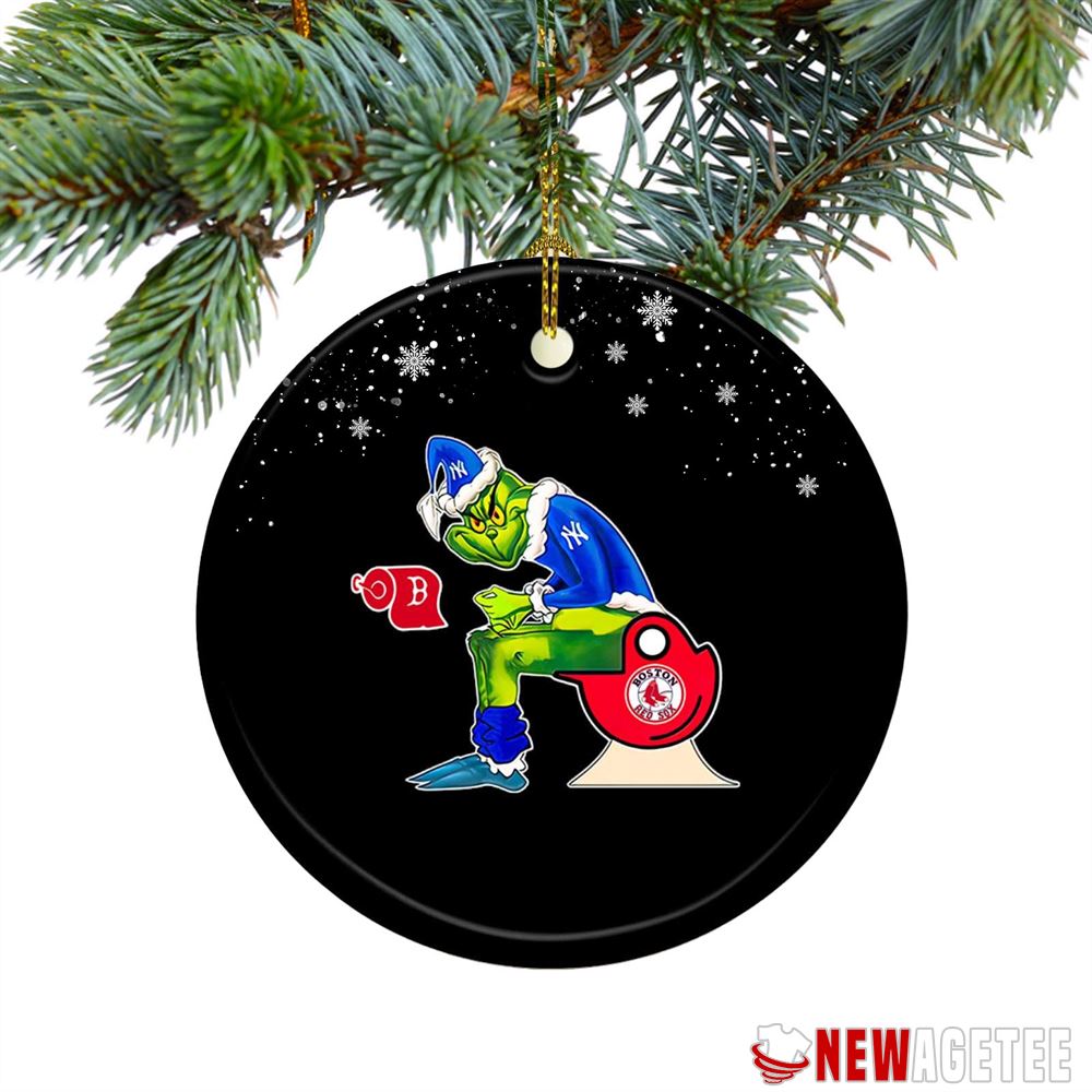 Grinch Santa New York Yankees Peeing On Boston Red Sox Toilet Christmas Ornament