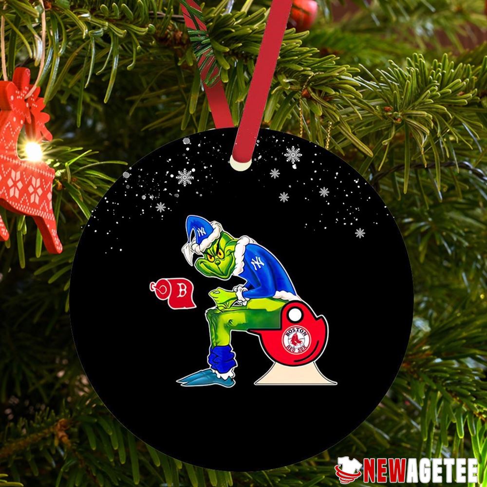Grinch Santa New York Yankees Peeing On Boston Red Sox Toilet Christmas Ornament