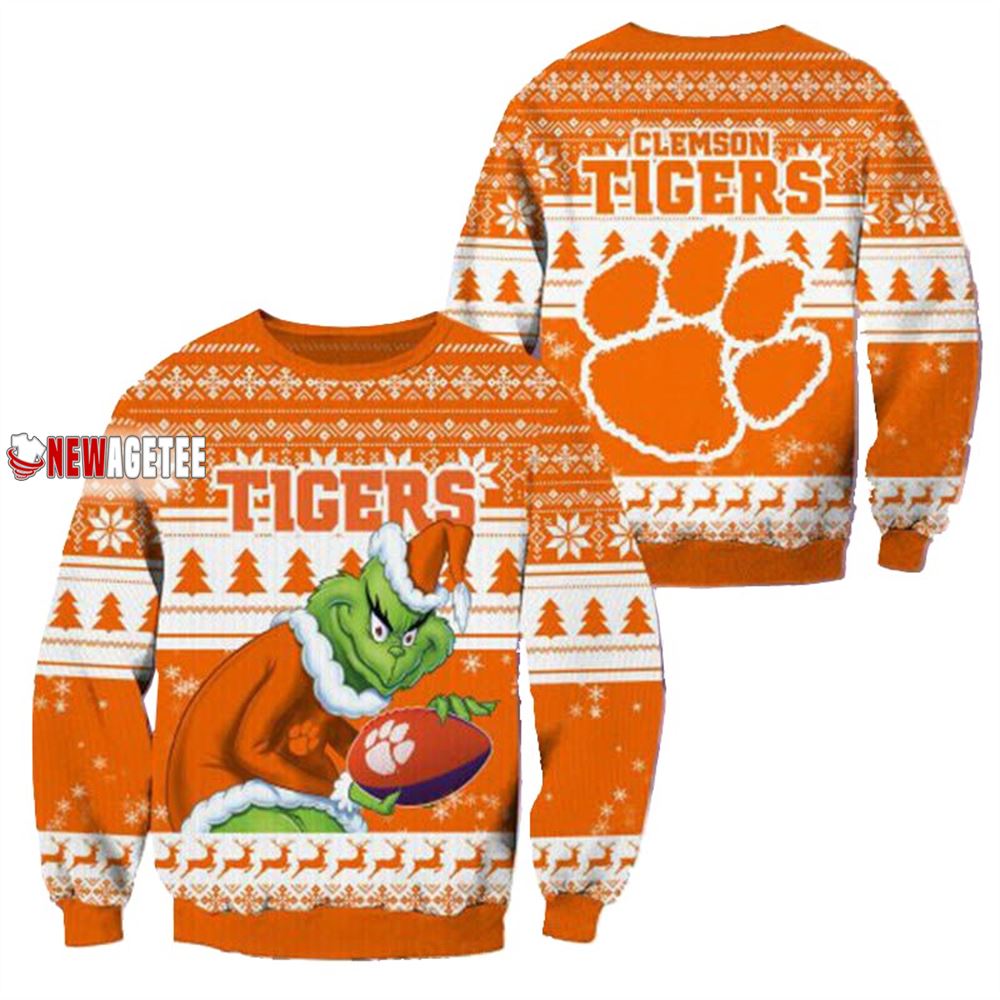Grinch Stole Clemson Tigers Ncaa Christmas Ugly Sweater Grinch Stole Clemson Tigers Ncaa Christmas Ugly Sweater