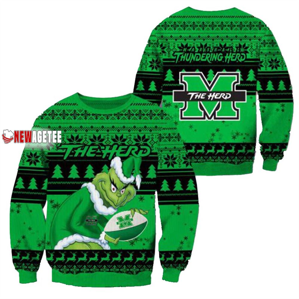 Grinch Stole Marshall Thundering Herd Ncaa Christmas Ugly Sweater Grinch Stole Marshall Thundering Herd Ncaa Christmas Ugly Sweater