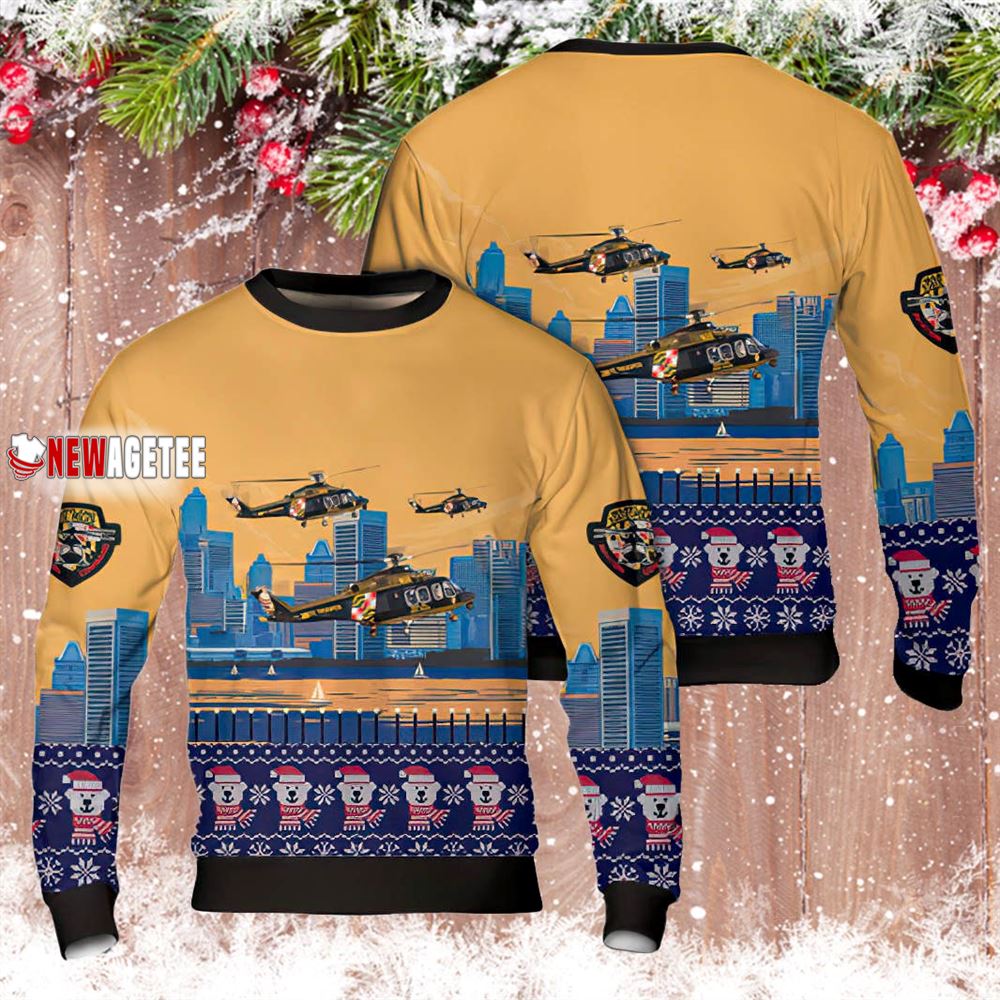 Maryland State Police Aw139 N388md Trooper 1 Christmas Ugly Sweater Maryland State Police Aw139 N388md Trooper 1 Christmas Ugly Sweater