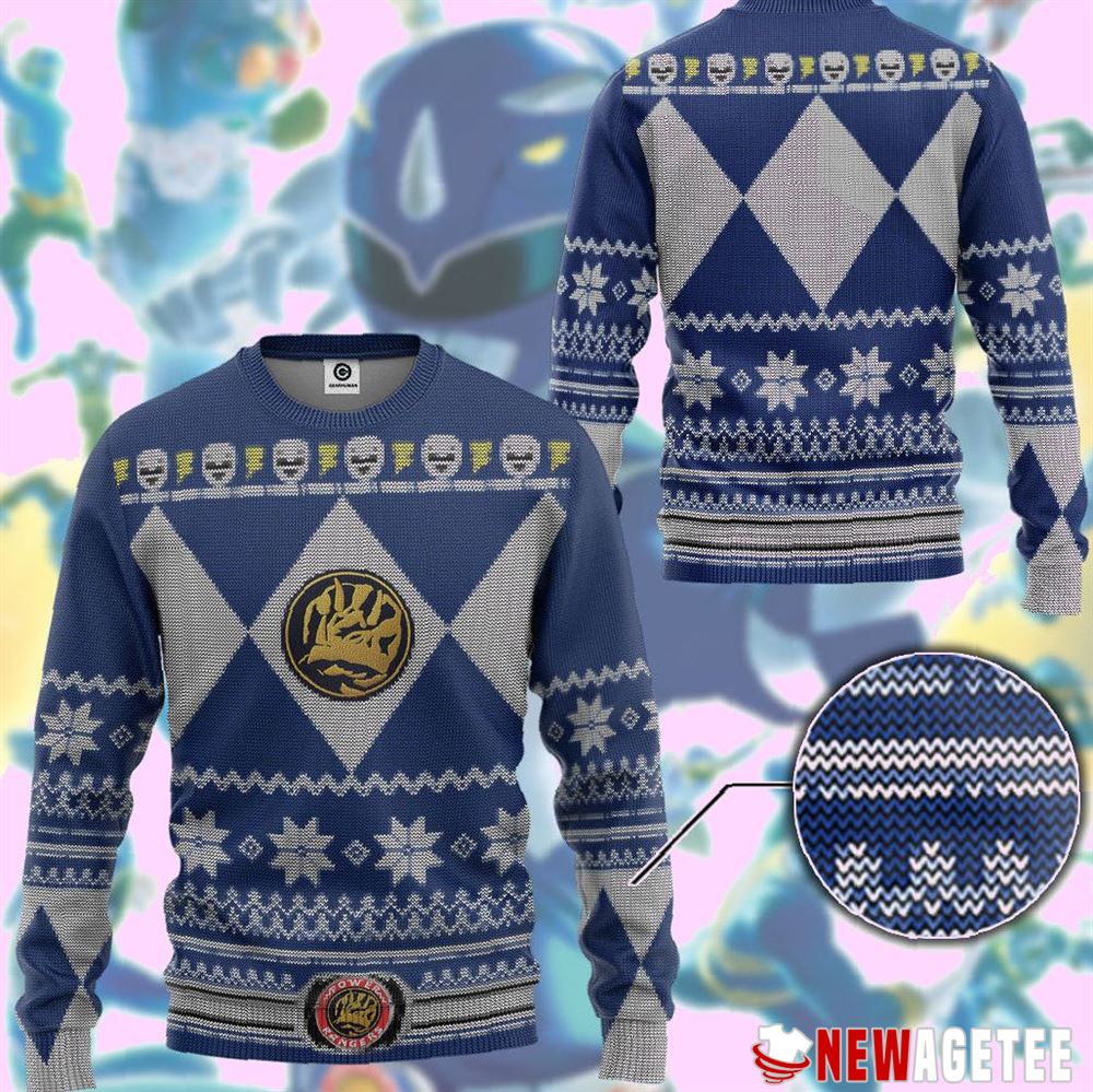 Mighty Morphin Blue Power Ranger Ugly Christmas Sweater Mighty Morphin Blue Power Ranger Ugly Christmas Sweater