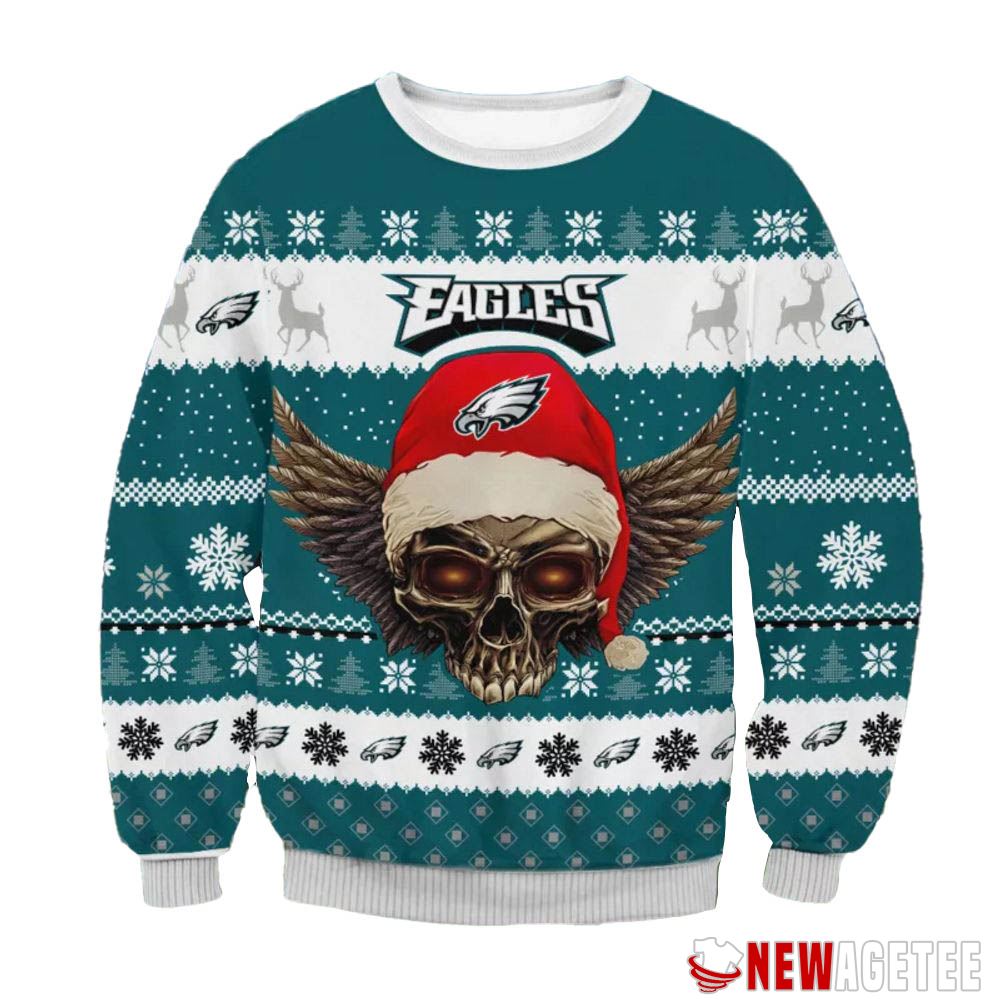 Philadelphia Eagles Santa Skull Wings Nfl Ugly Christmas Sweater