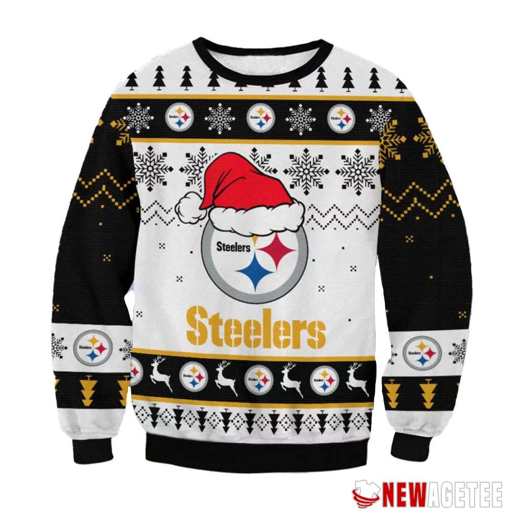Pittsburgh Steelers Big Logo Santa Hat Nfl Ugly Christmas Sweater Pittsburgh Steelers Big Logo Santa Hat Nfl Ugly Christmas Sweater