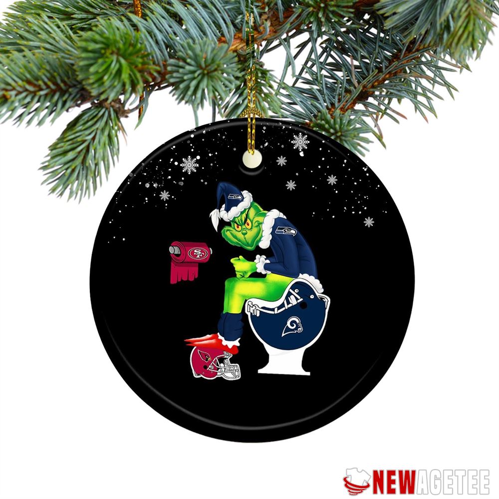 Santa Grinch Seattle Seahawks Toilet Los Angeles Rams Christmas Ornament