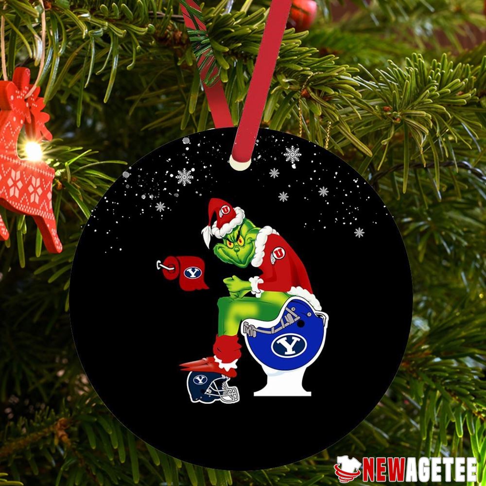 Santa Grinch Utah Utes Toilet With A Byu Cougars Helmet Christmas Ornament