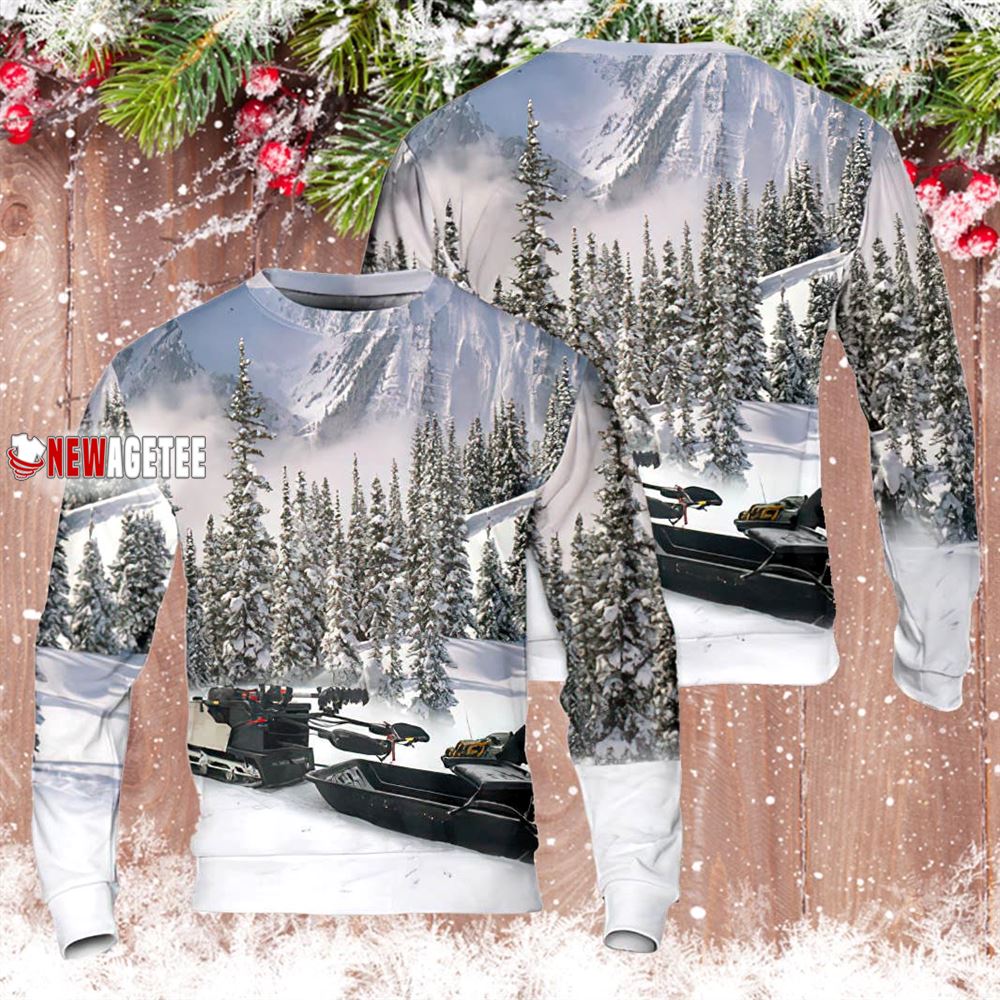 Snowmobile Ice Fishing Christmas Sweater